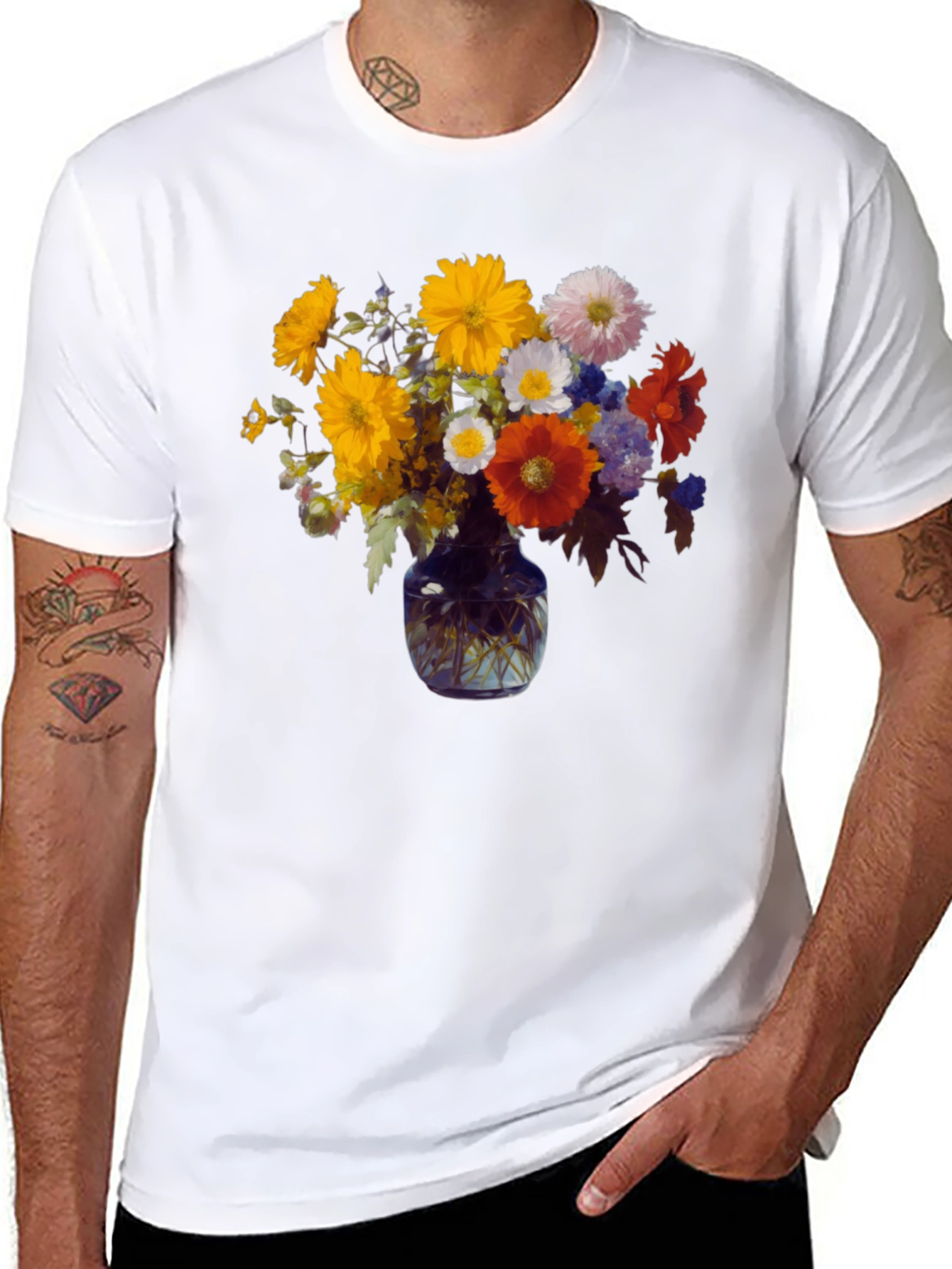 Floral Vase Graphic Tee - Stylish Comfort