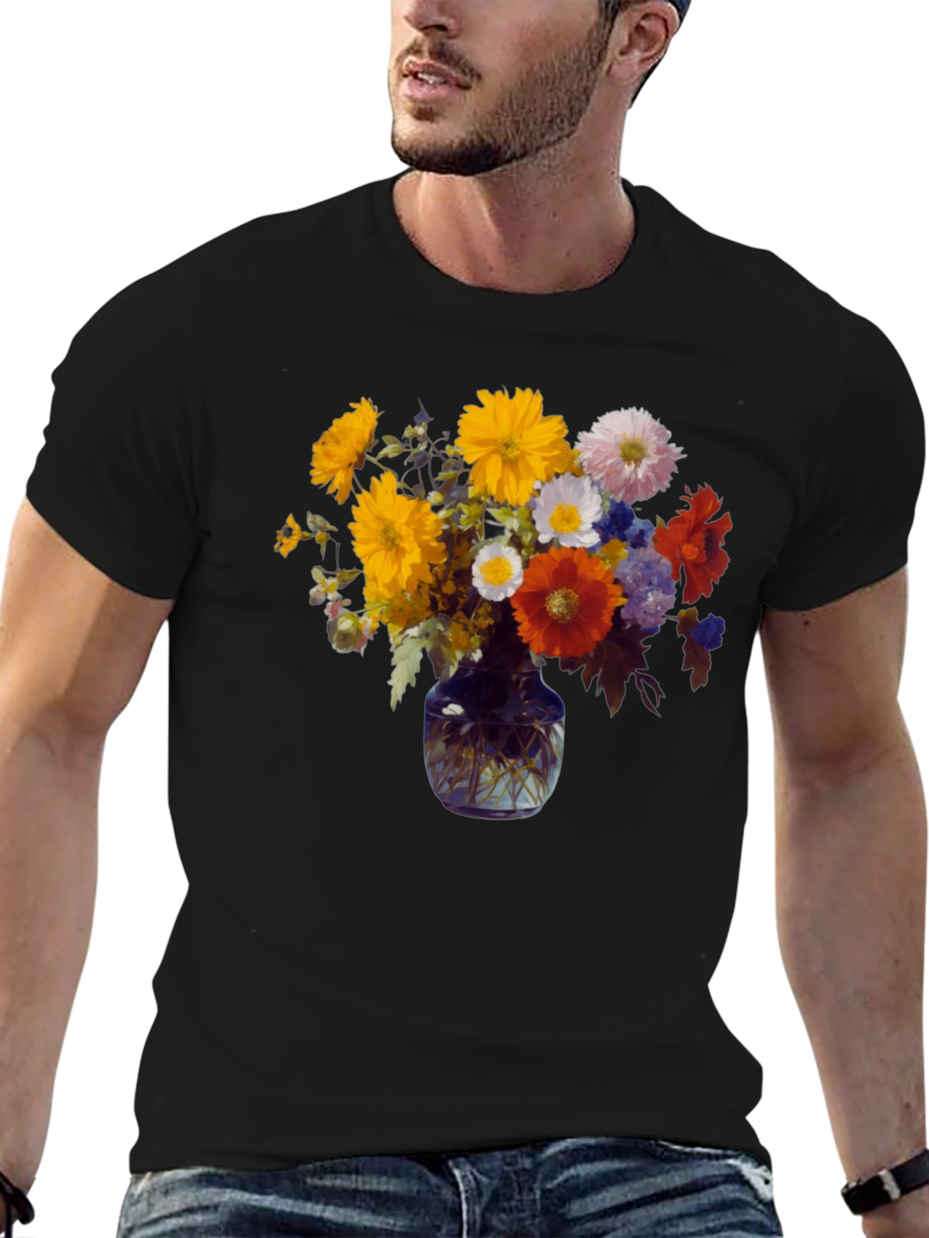 Floral Vase Graphic Tee - Stylish Comfort