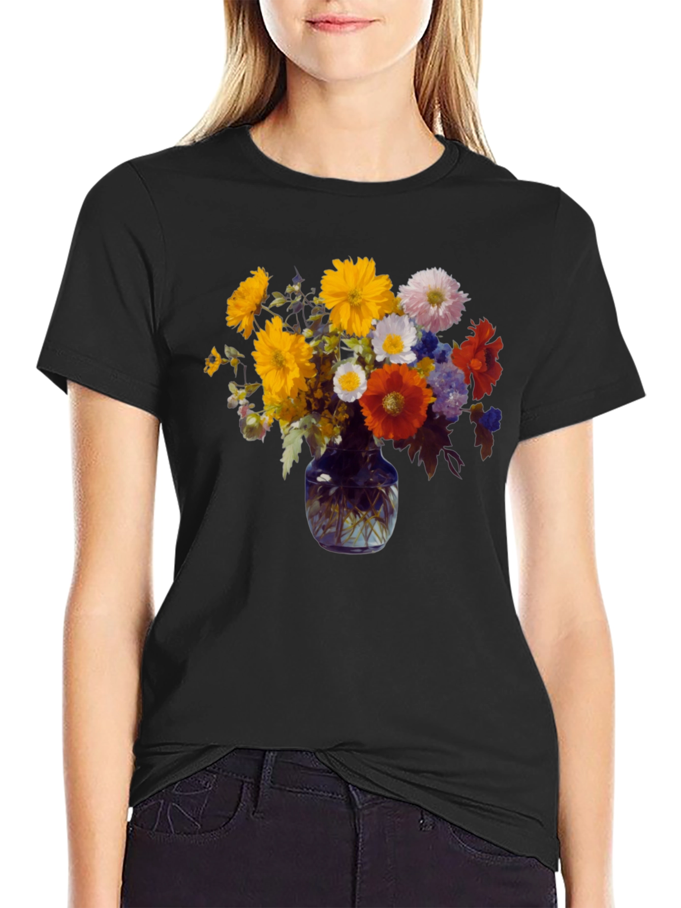 Floral Vase Graphic Tee - Stylish Comfort
