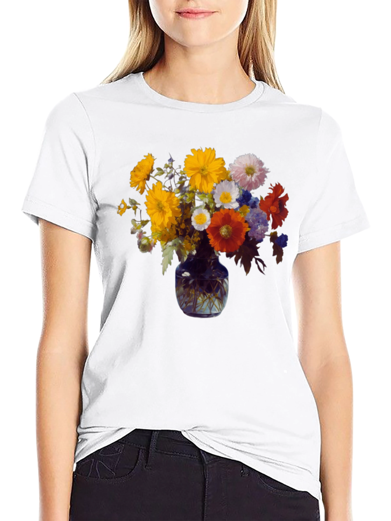 Floral Vase Graphic Tee - Stylish Comfort
