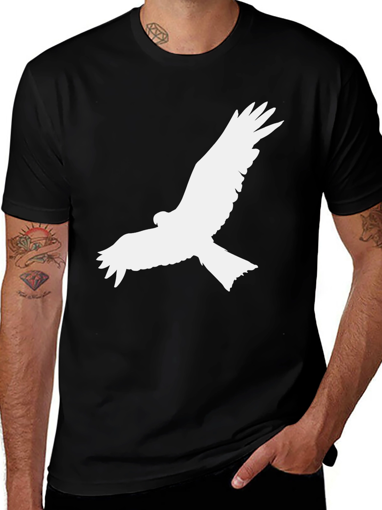 Black T-Shirt with White Bird Graphic