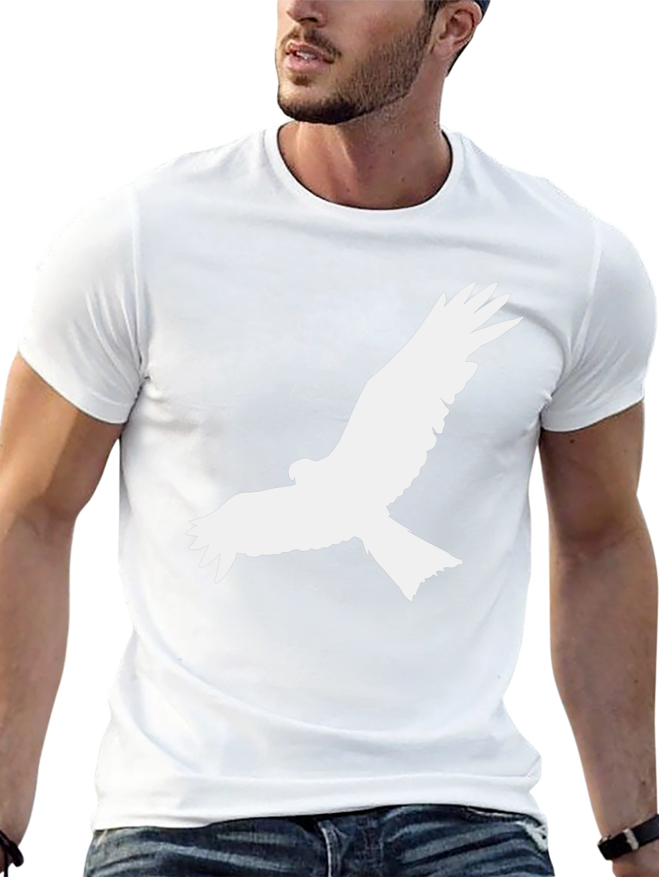 Black T-Shirt with White Bird Graphic