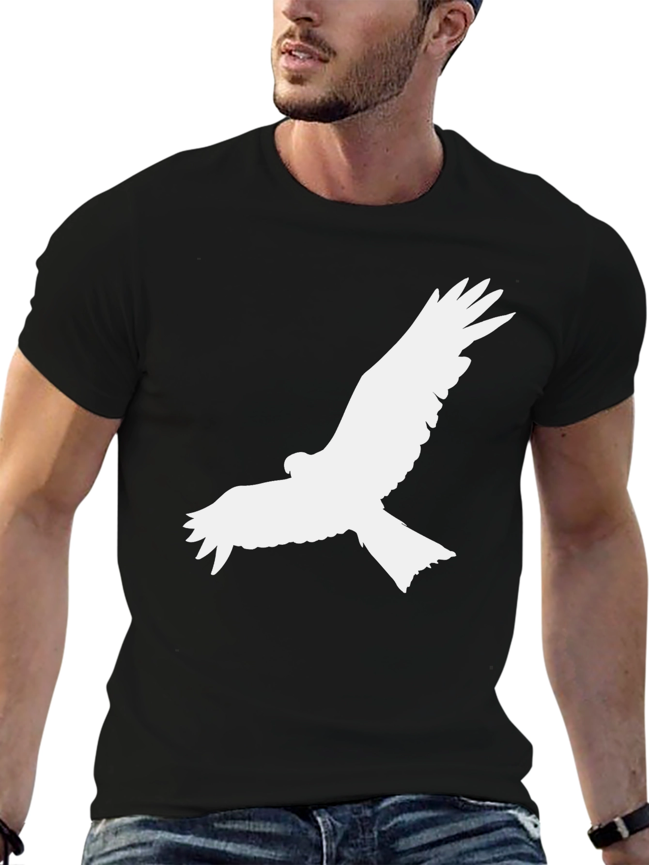 Black T-Shirt with White Bird Graphic