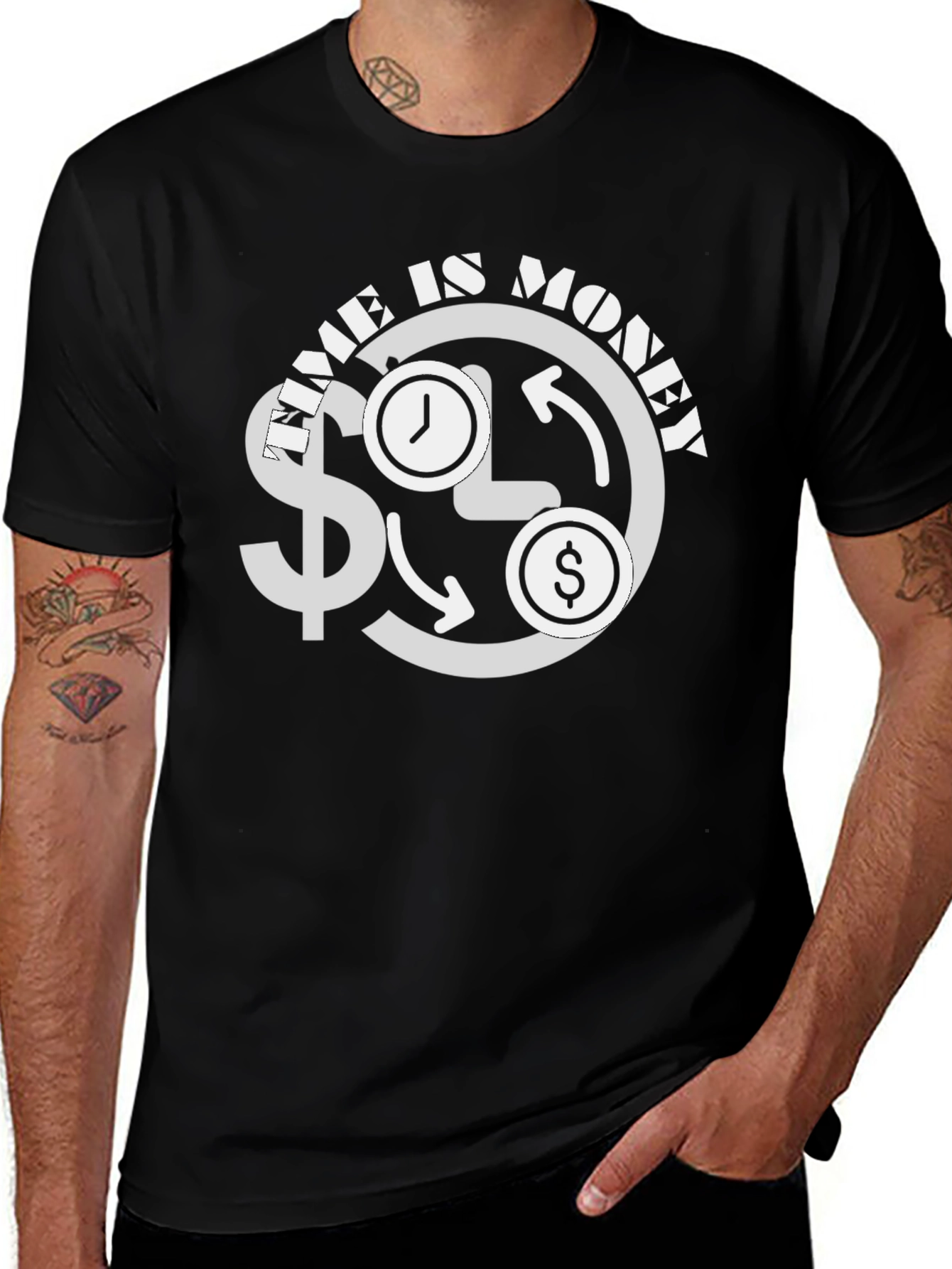 Time is Money Graphic Tee - Black Cotton T-Shirt