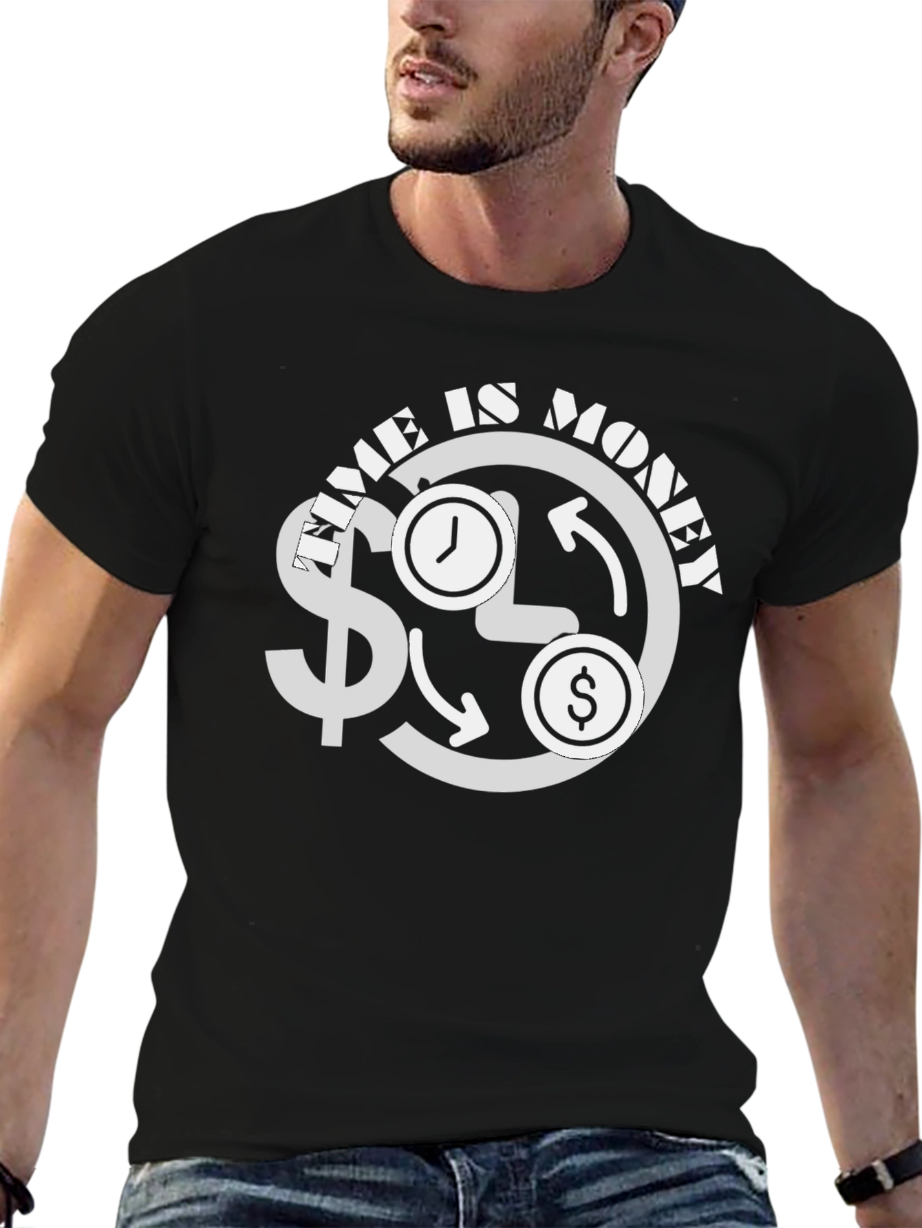 Time is Money Graphic Tee - Black Cotton T-Shirt