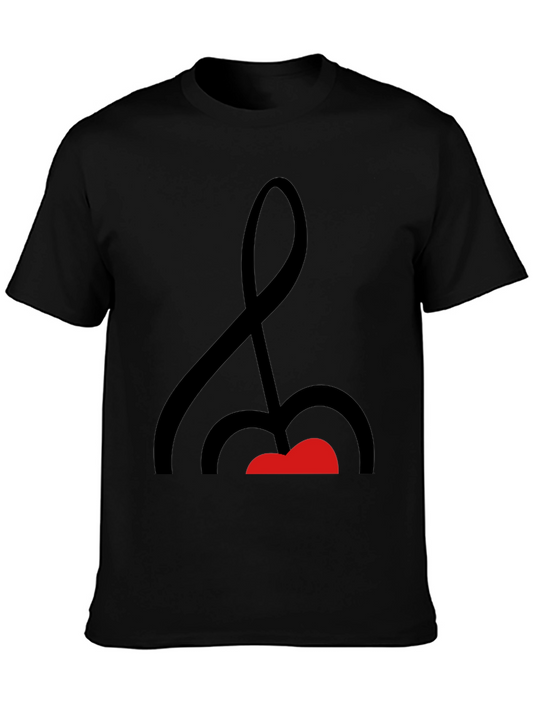 Abstract Music Note Graphic Tee - Black Cotton Shirt