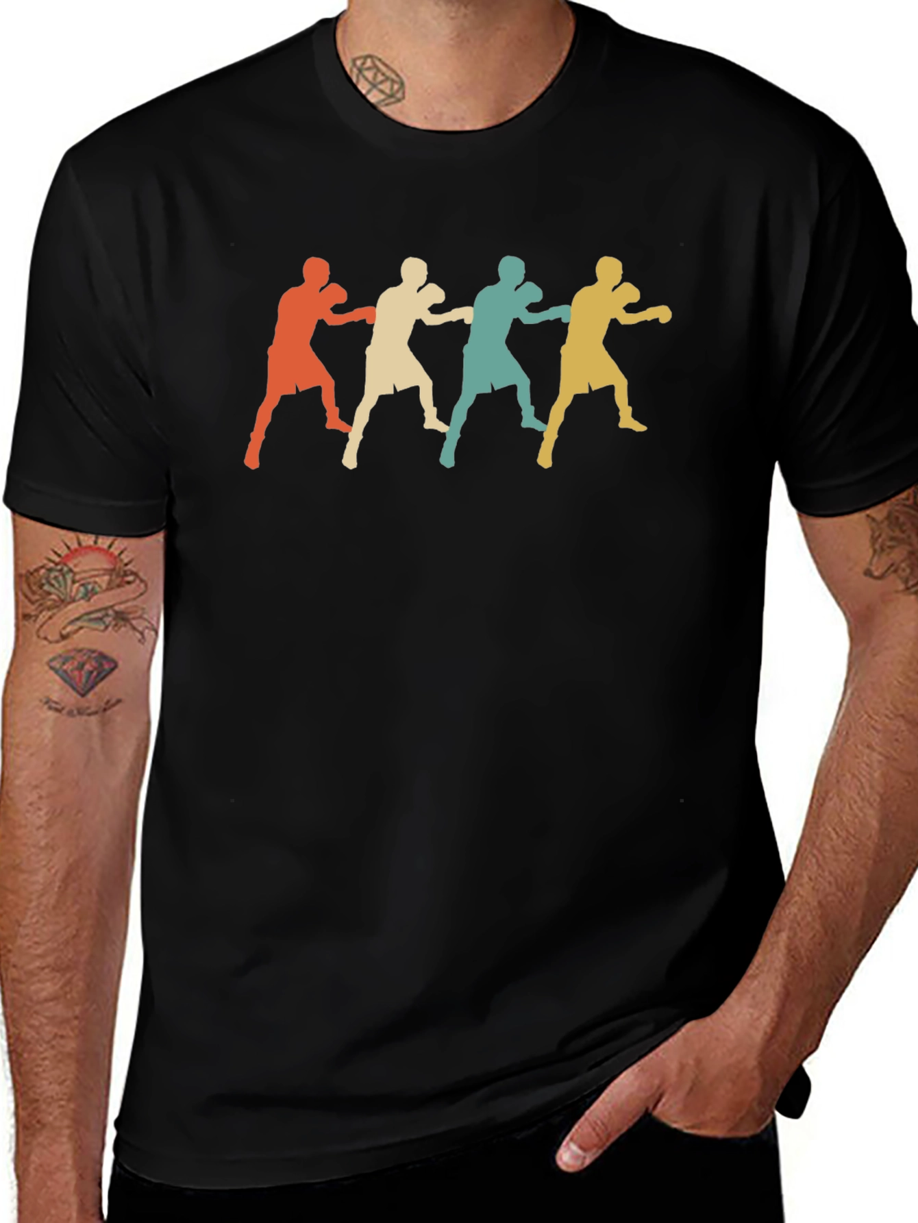 Retro Boxer Silhouette Graphic Tee - Black