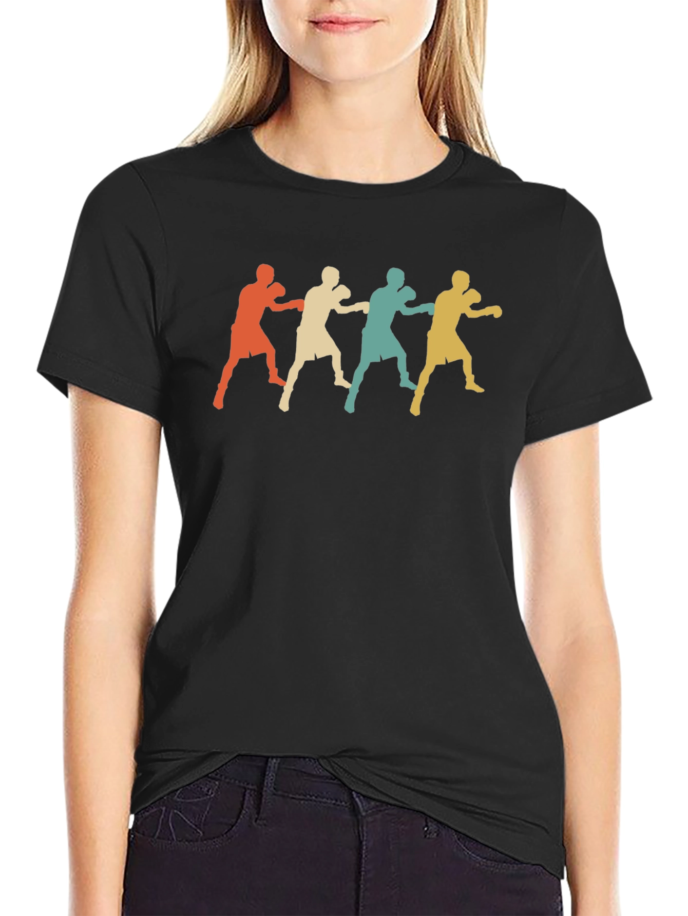 Retro Boxer Silhouette Graphic Tee - Black