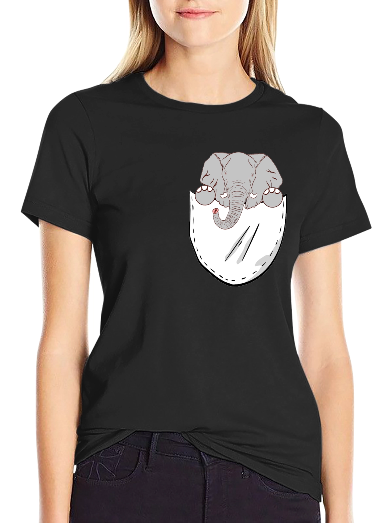 Elephant Pocket Tee - Cute Graphic T-Shirt