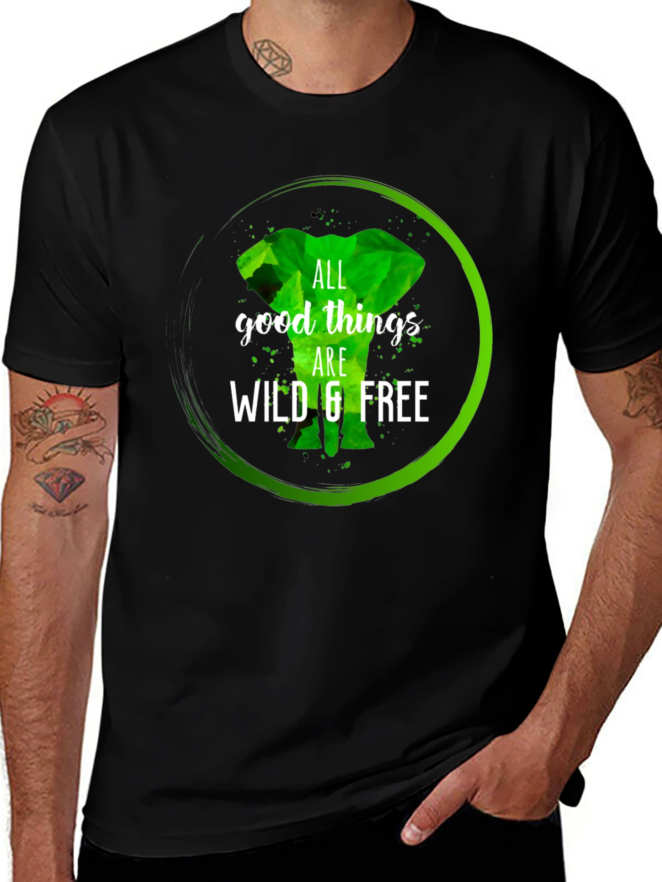 Wild & Free Elephant Graphic Tee - Black Cotton