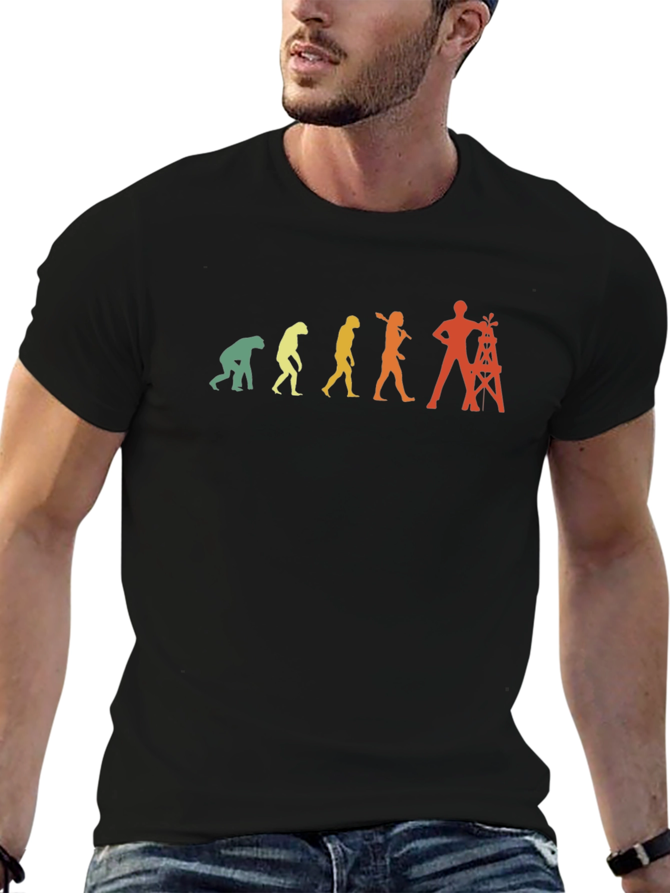 Evolution of Oil Rig Worker T-Shirt