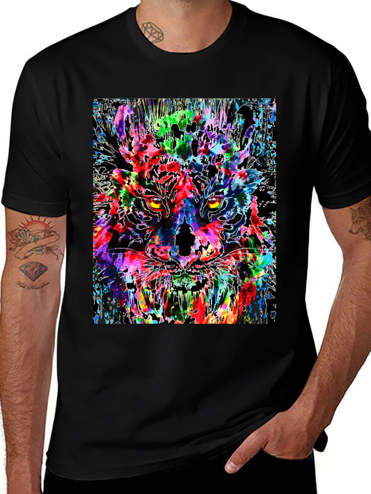 Colorful Tiger Graphic Print Mens Black T-Shirt