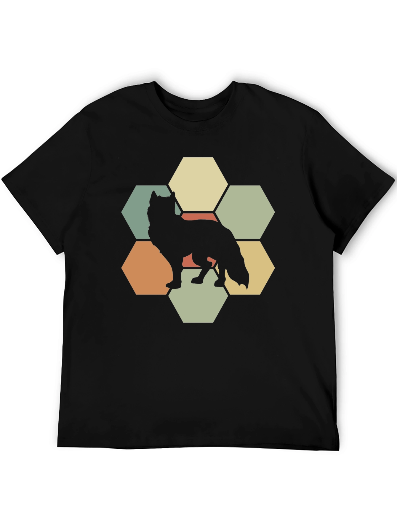 Wolf Hexagon Graphic Tee - Retro Style Animal Shirt