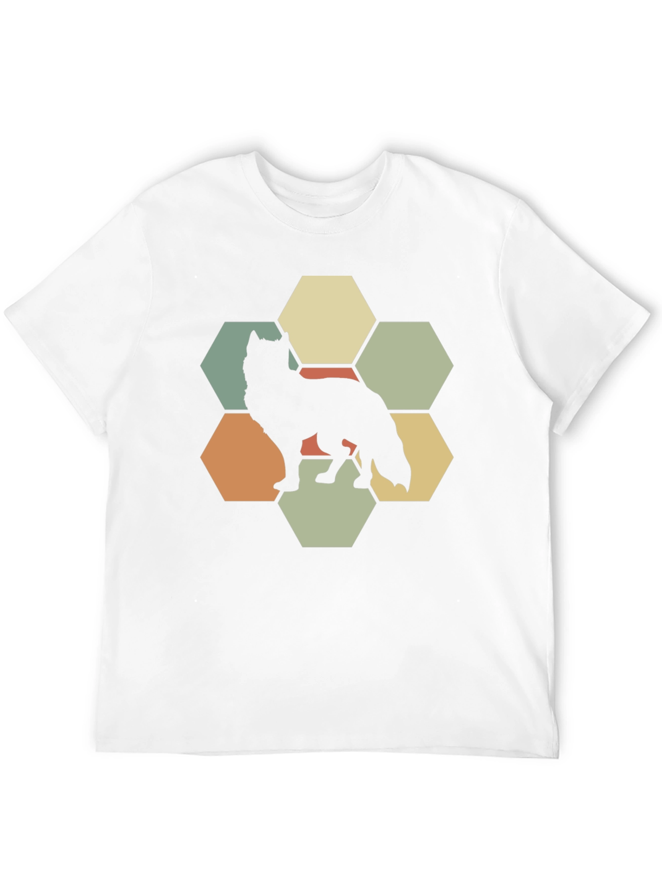 Wolf Hexagon Graphic Tee - Retro Style Animal Shirt