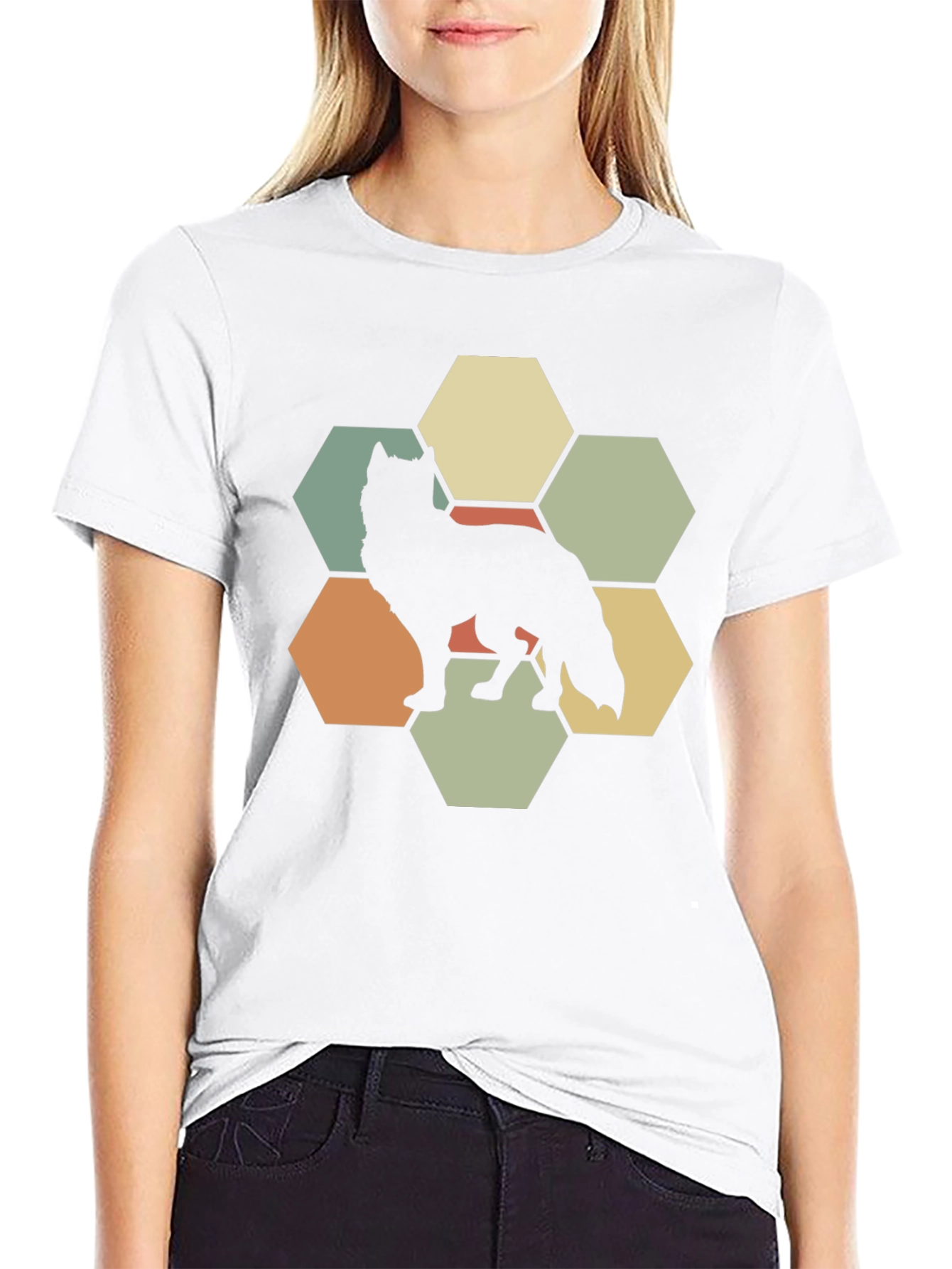 Wolf Hexagon Graphic Tee - Retro Style Animal Shirt