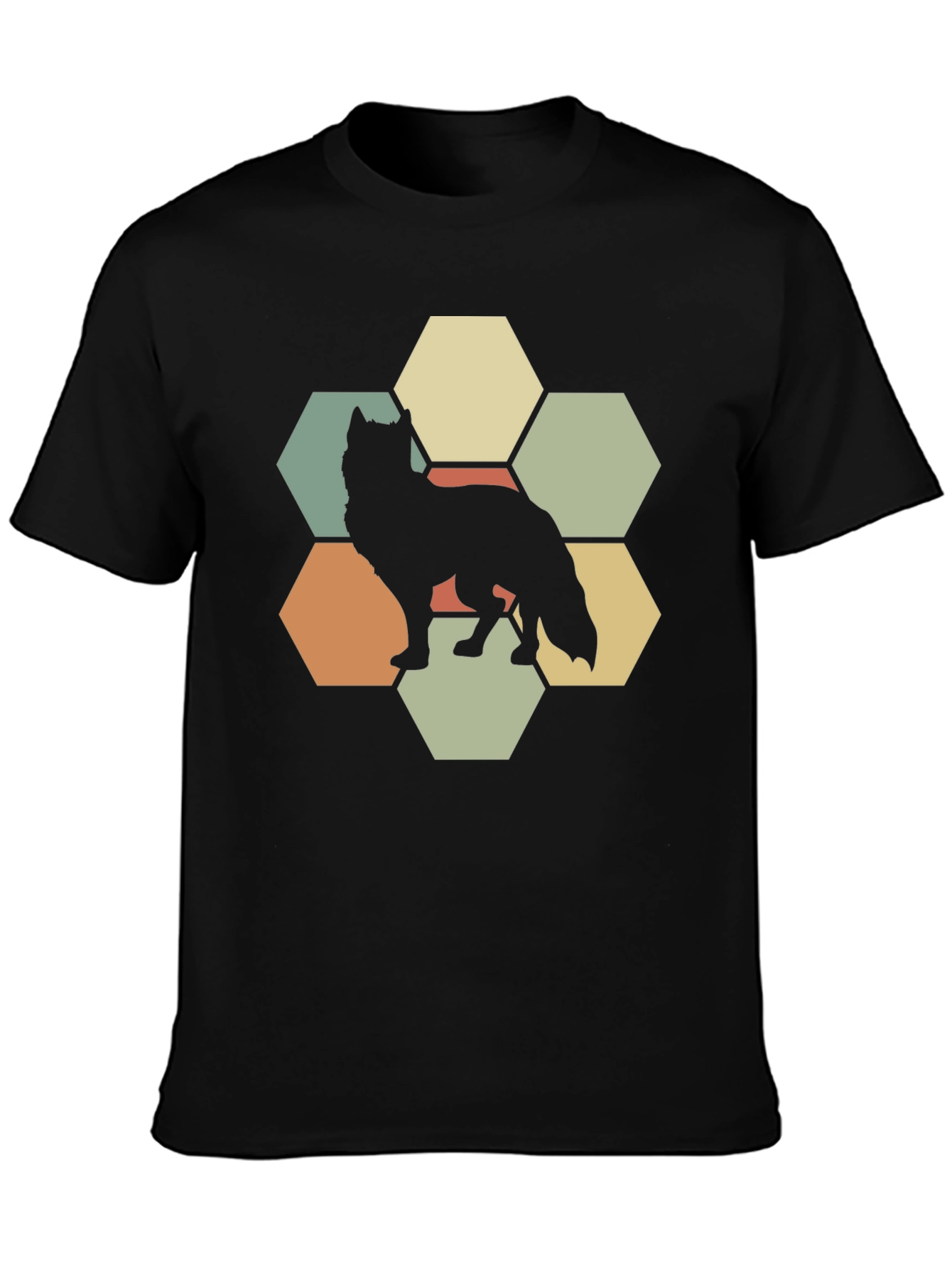Wolf Hexagon Graphic Tee - Retro Style Animal Shirt