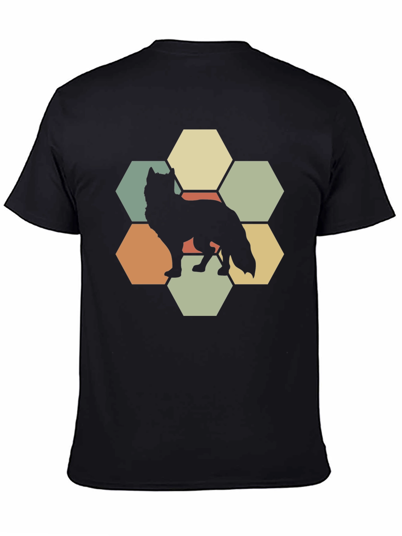 Wolf Hexagon Graphic Tee - Retro Style Animal Shirt