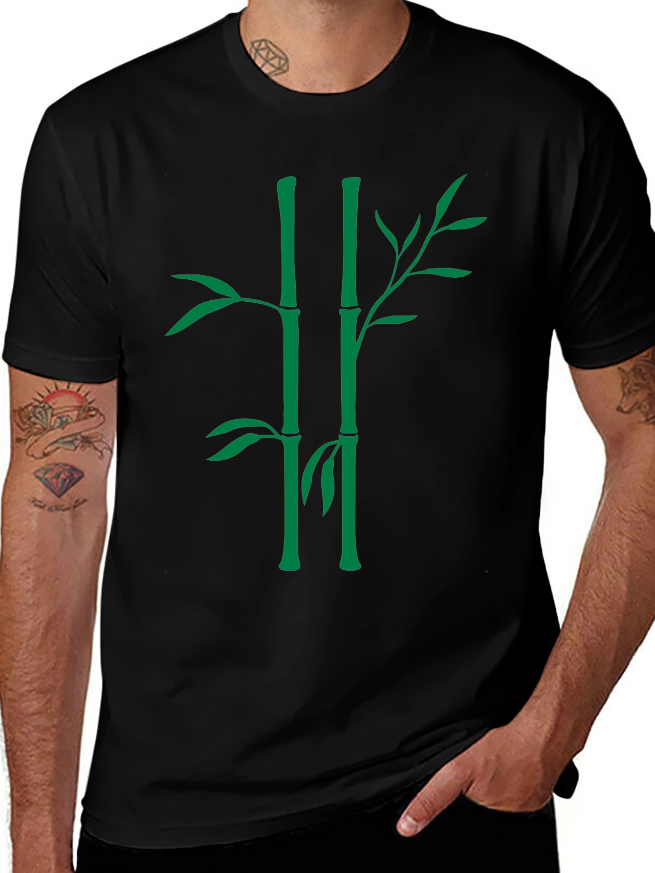 Bamboo Graphic Tee - Nature Inspired Black T-Shirt