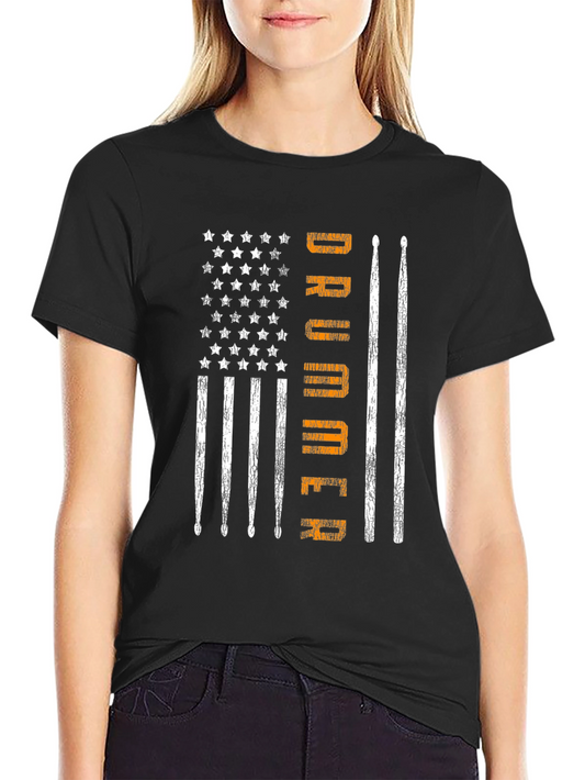 Drummer American Flag Patriotic Music T-Shirt