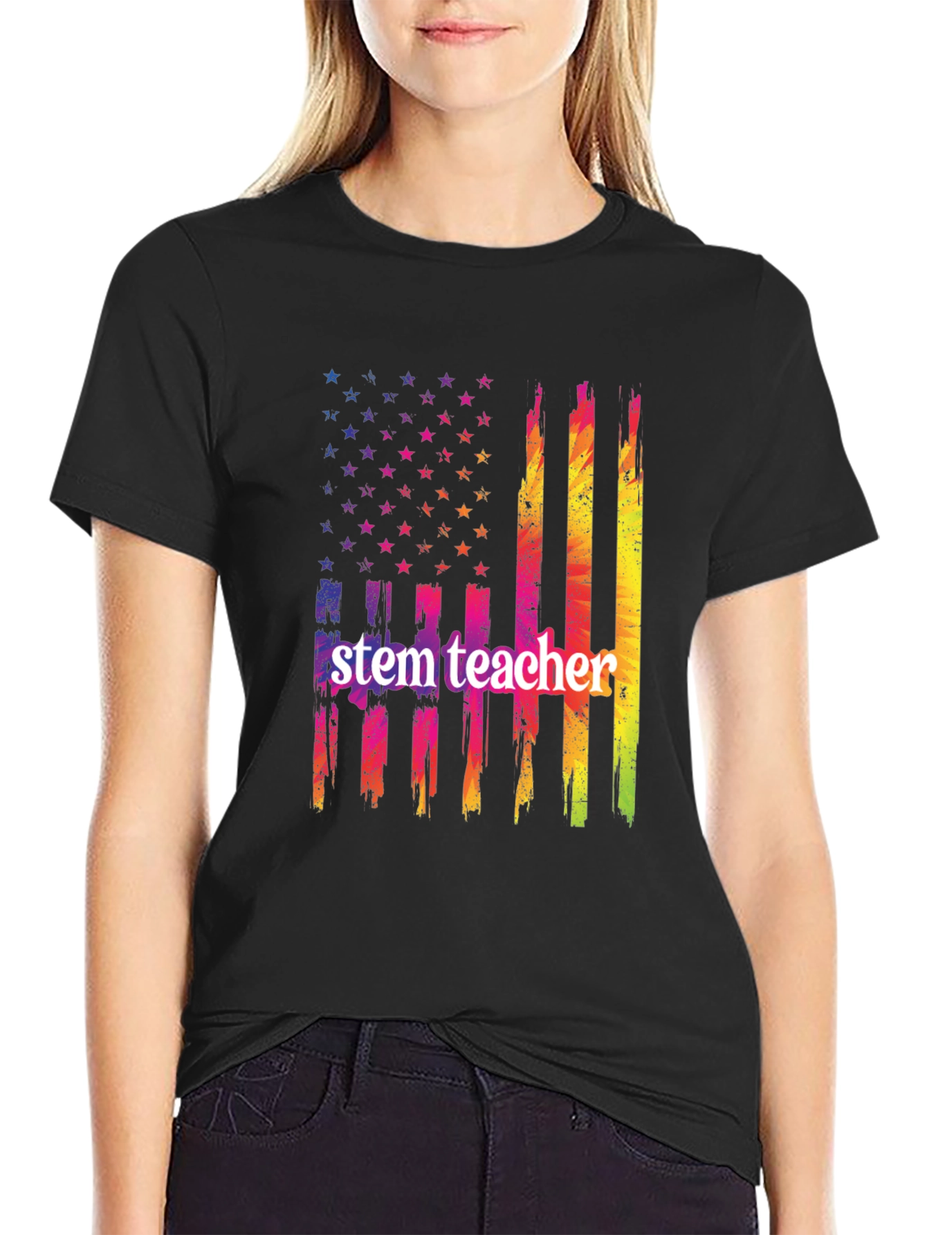 STEM Teacher USA Flag Graphic T-Shirt