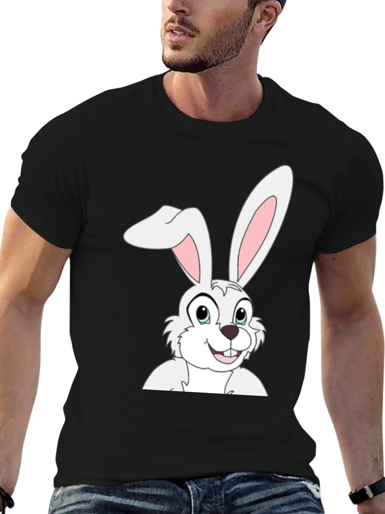 Bunny Graphic Tee - Black Cotton T-Shirt