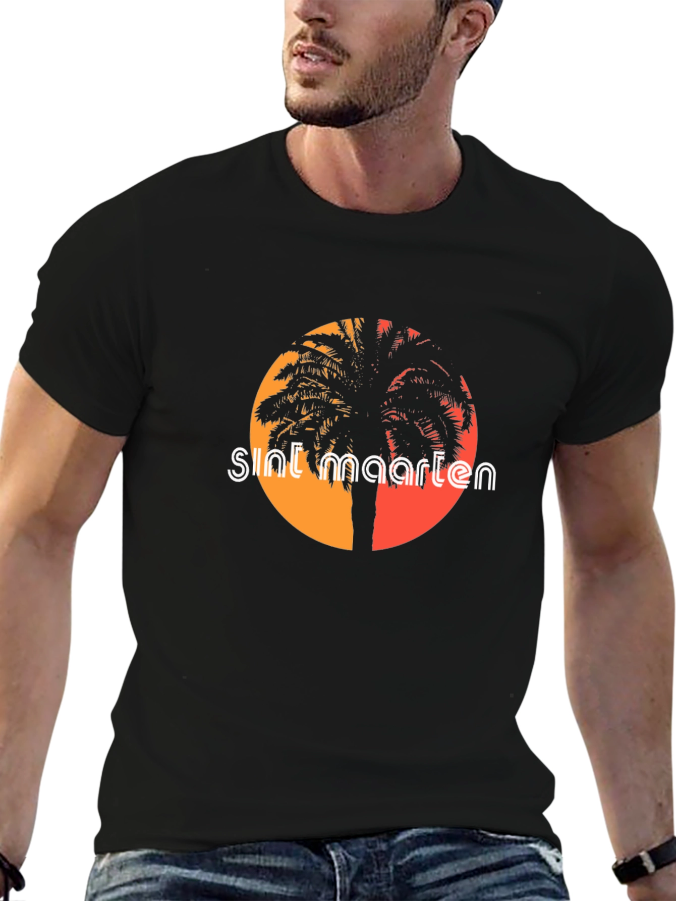 Sint Maarten Palm Tee - Island Sunset Vibes