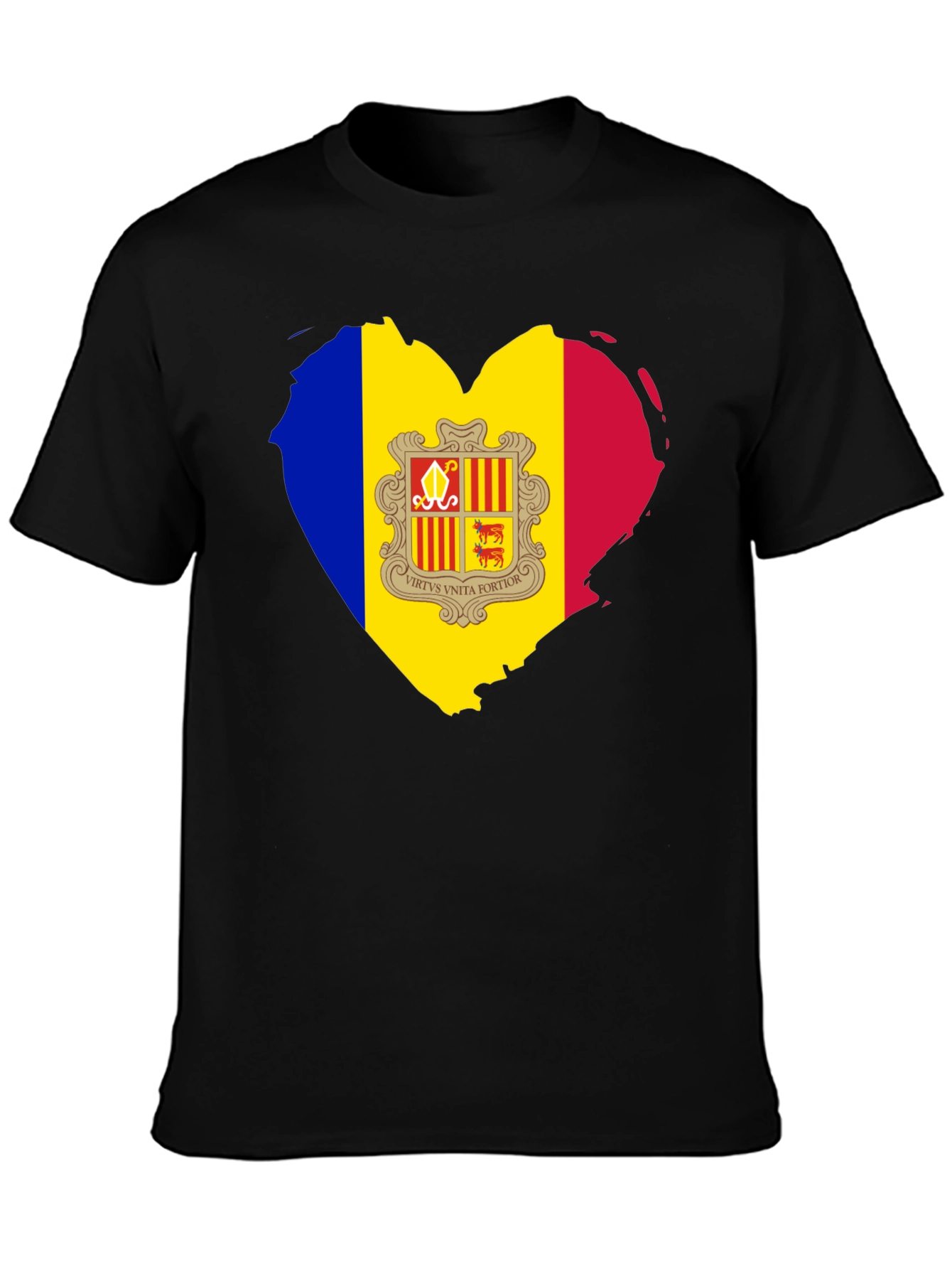 Andorra Flag Heart T-Shirt - Black Cotton Tee