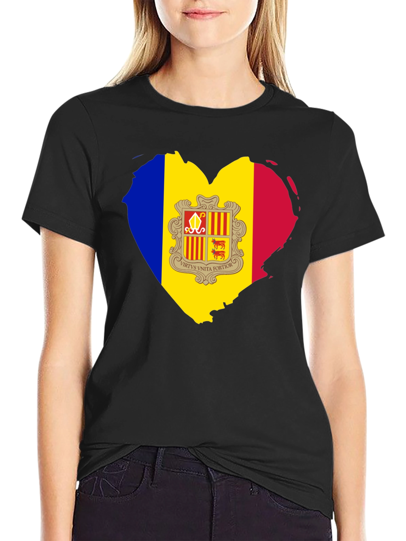 Andorra Flag Heart T-Shirt - Black Cotton Tee