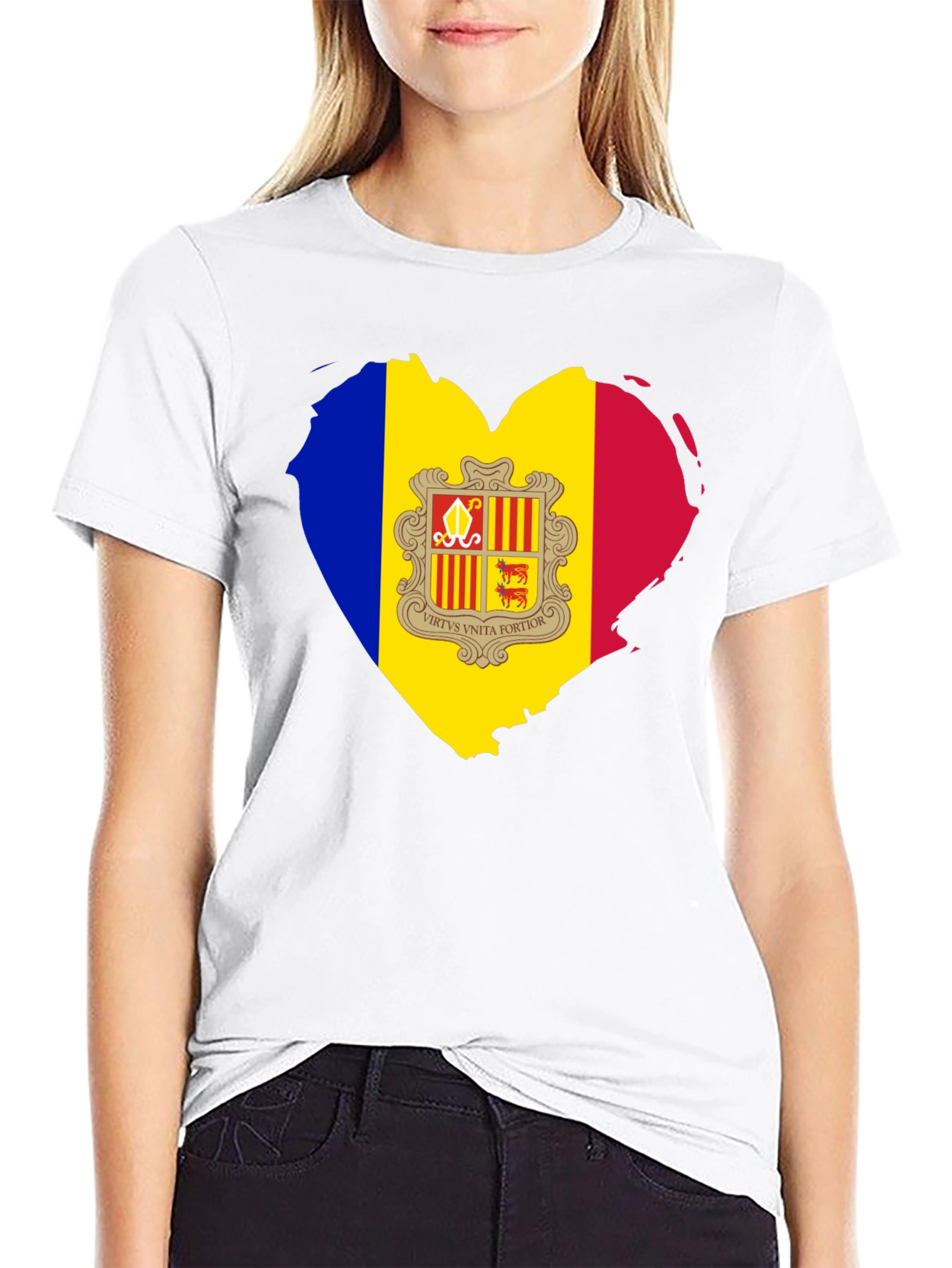 Andorra Flag Heart T-Shirt - Black Cotton Tee
