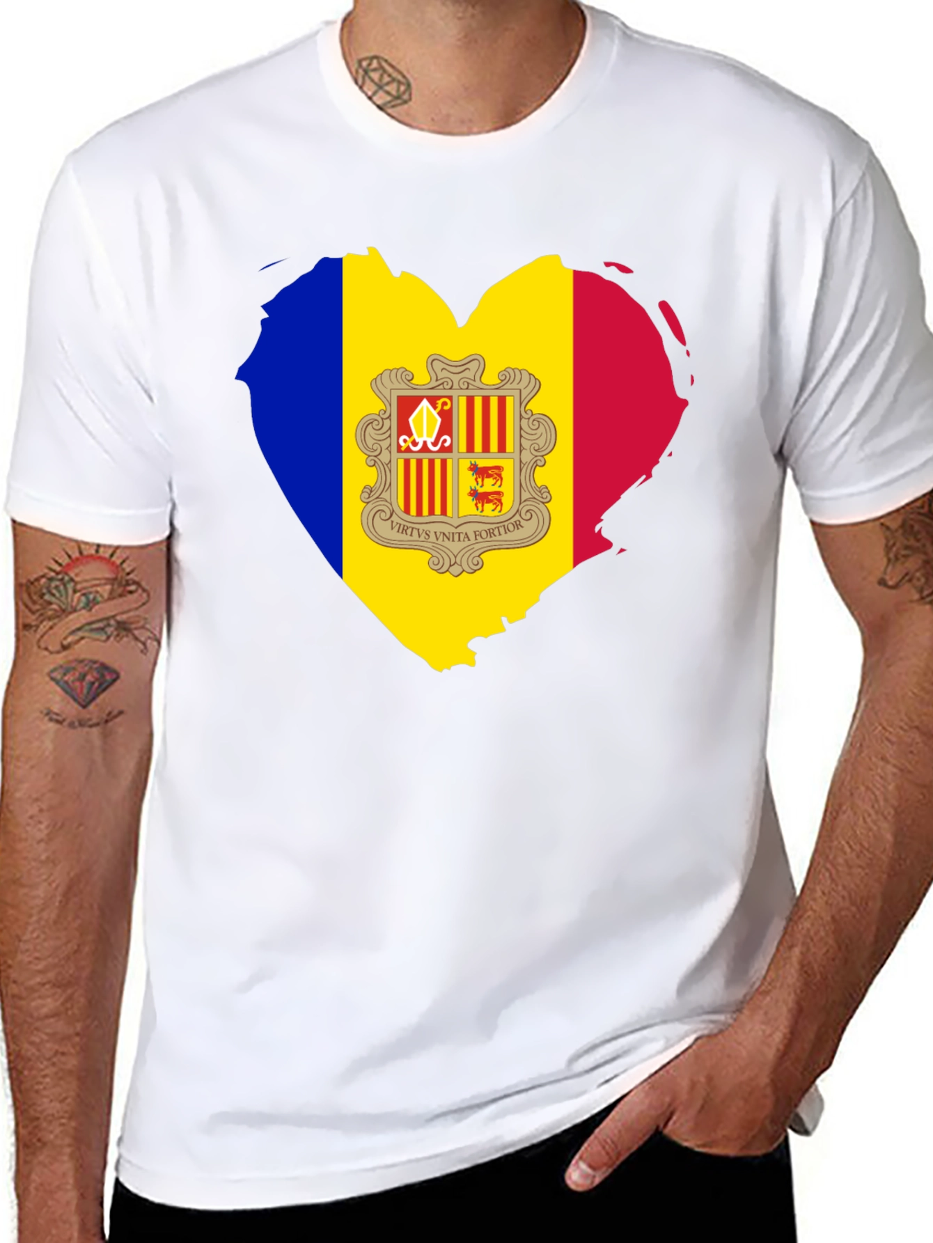 Andorra Flag Heart T-Shirt - Black Cotton Tee