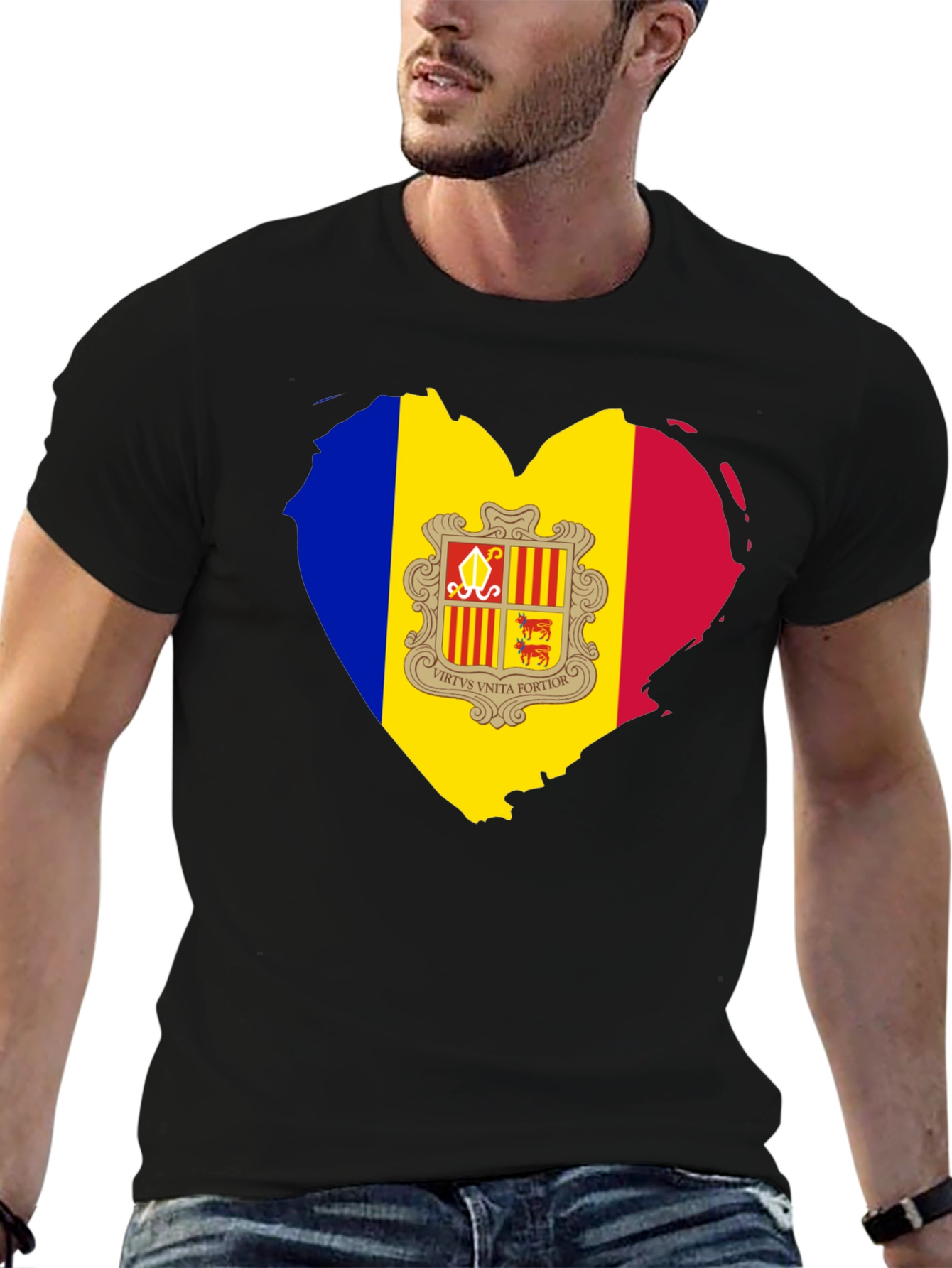 Andorra Flag Heart T-Shirt - Black Cotton Tee