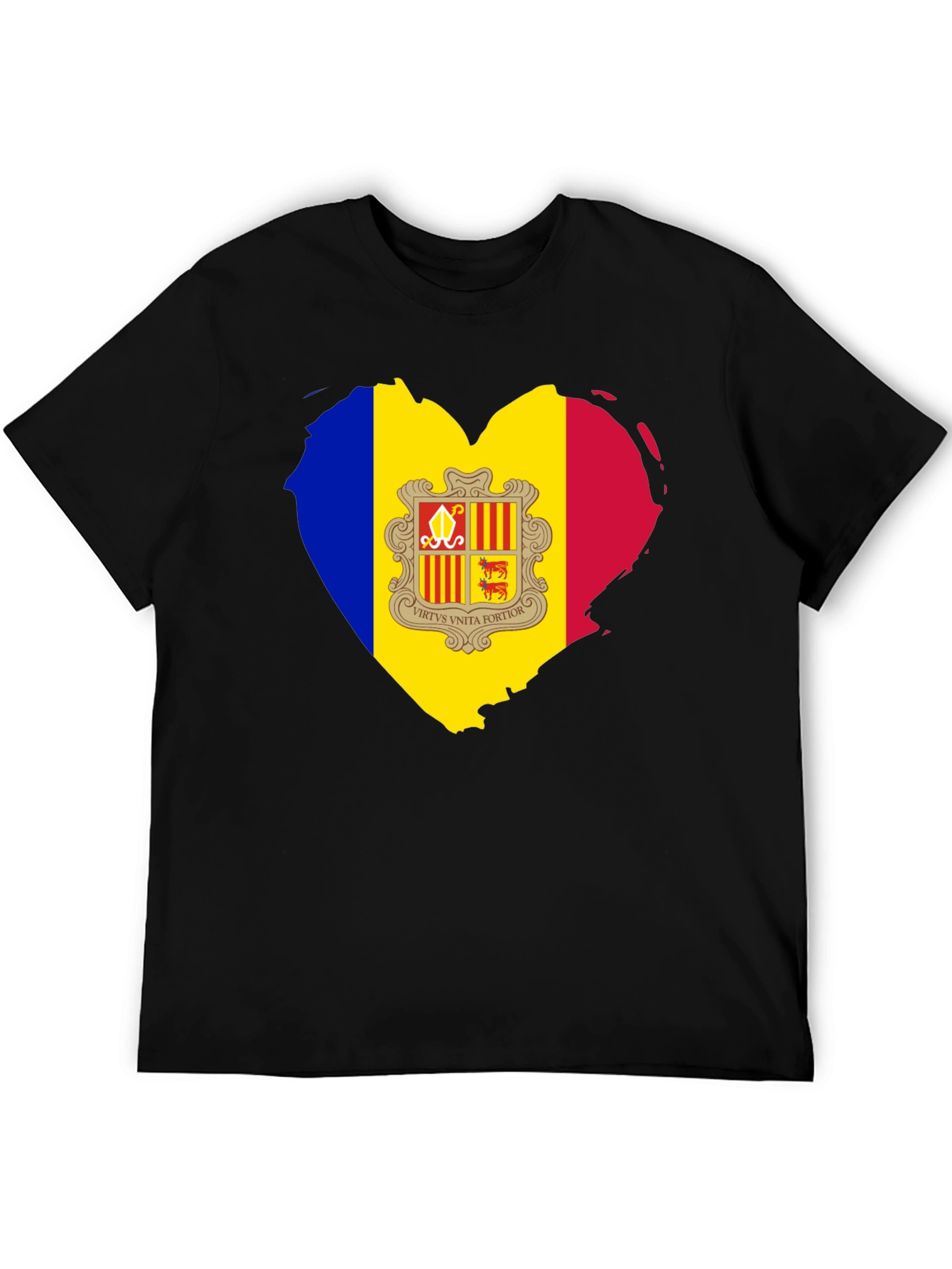 Andorra Flag Heart T-Shirt - Black Cotton Tee