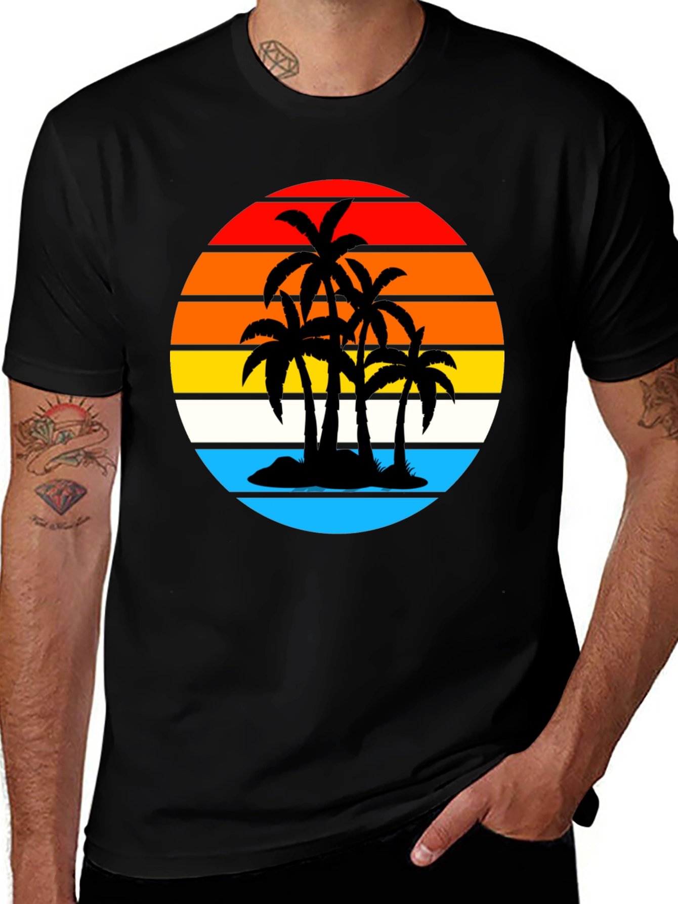 Tropical Sunset Palm Tree Graphic Tee