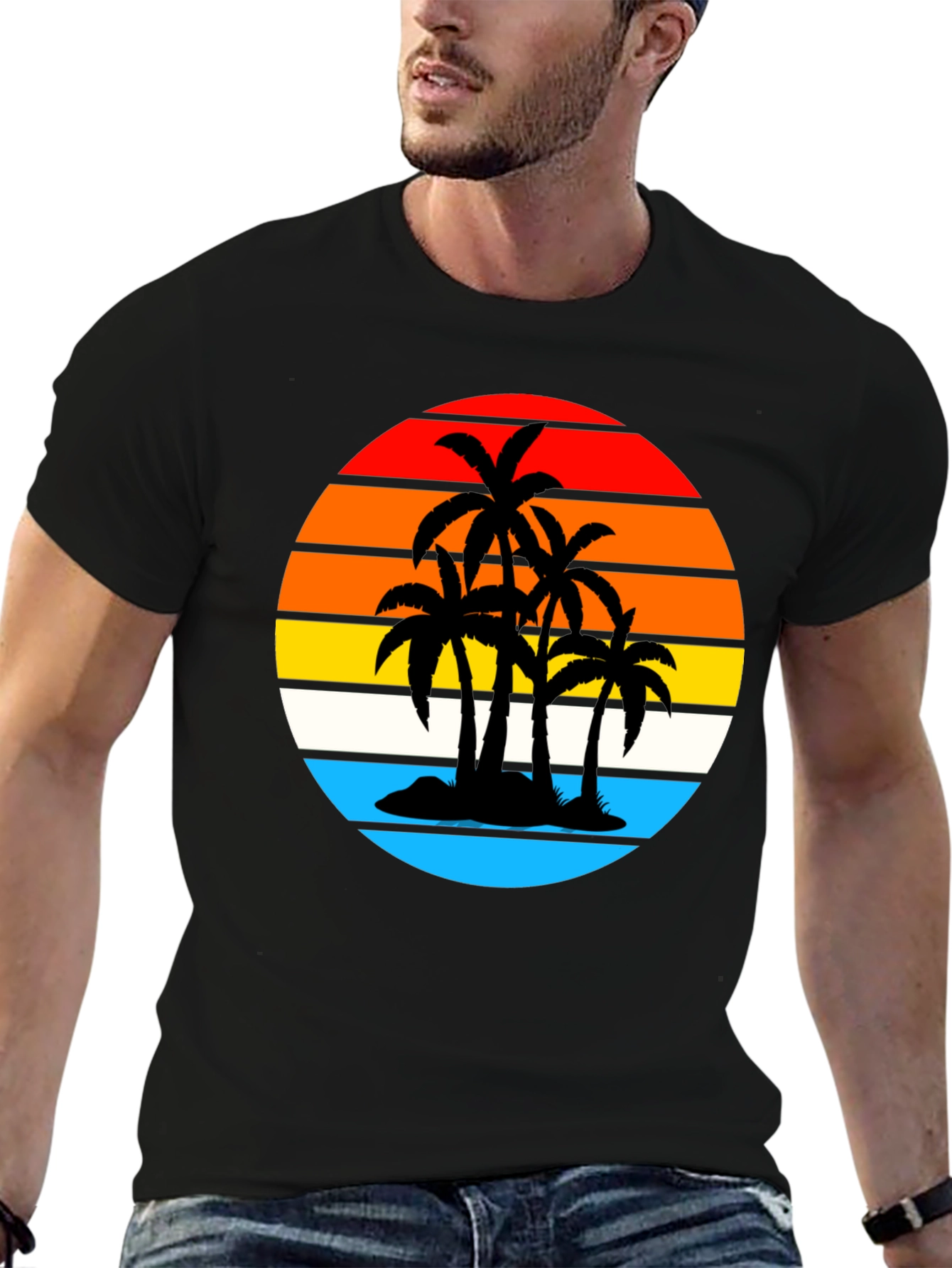 Tropical Sunset Palm Tree Graphic Tee