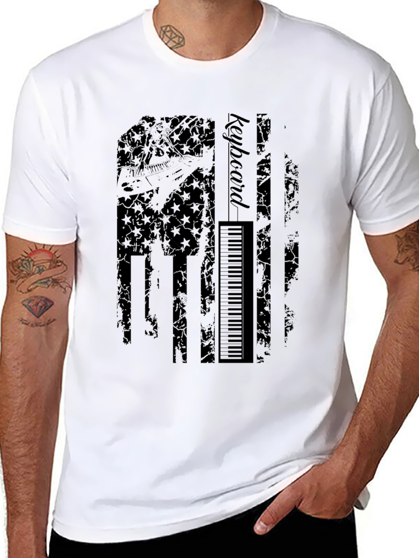 Keyboard American Flag Graphic T-Shirt