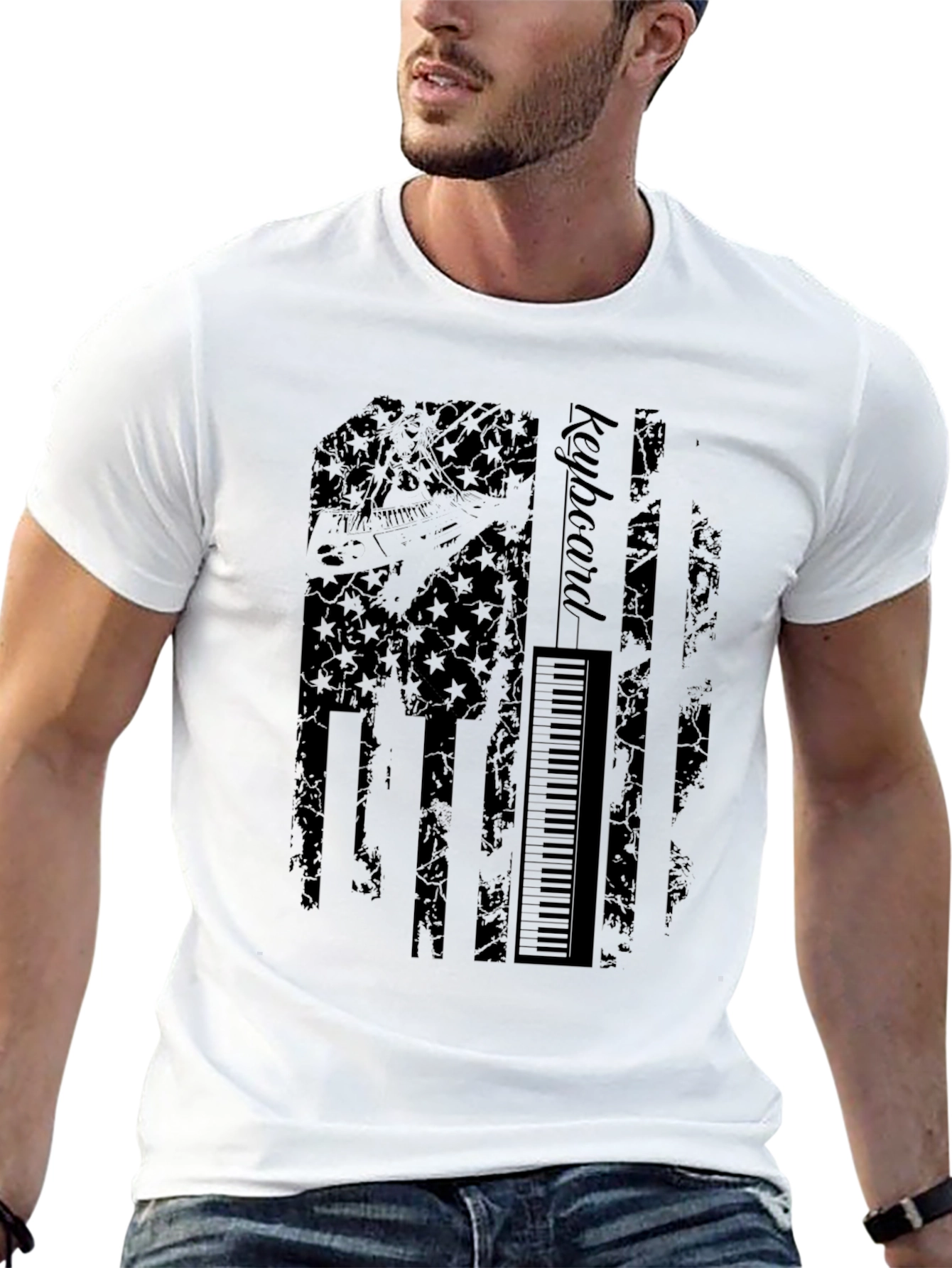 Keyboard American Flag Graphic T-Shirt