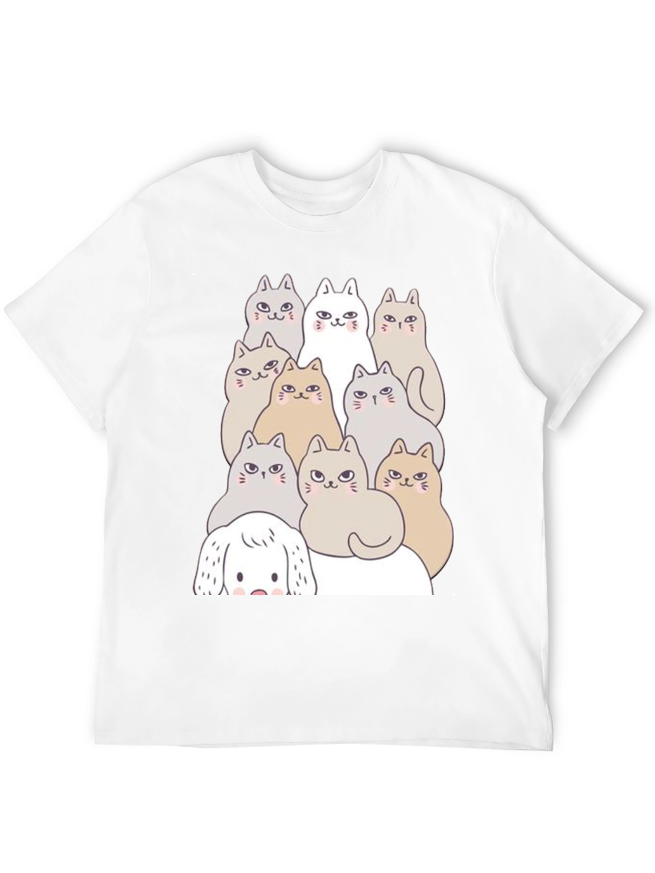 Cute Cartoon Cats & Dog Black T-Shirt