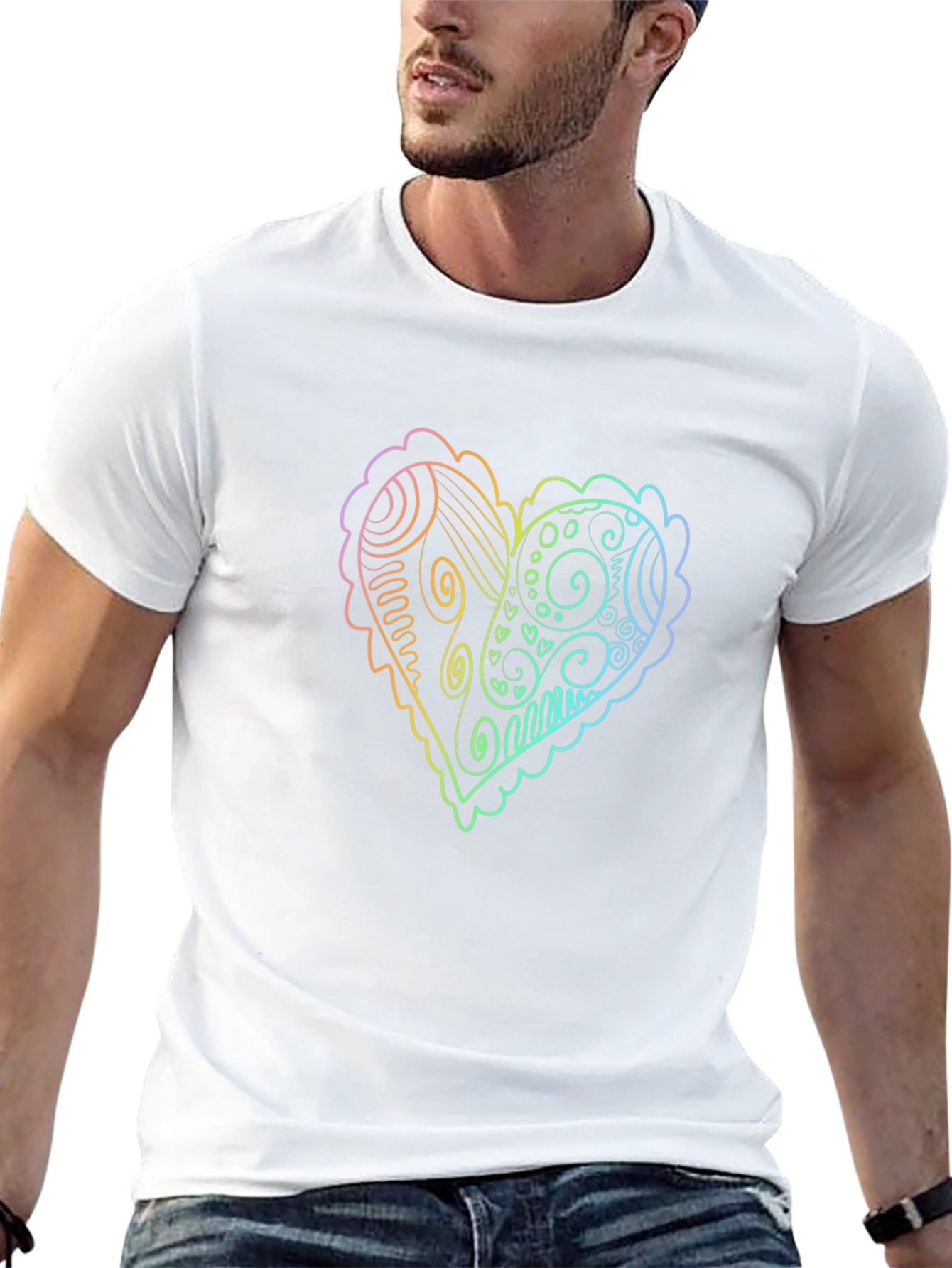 Rainbow Heart Doodle Graphic Tee - Black