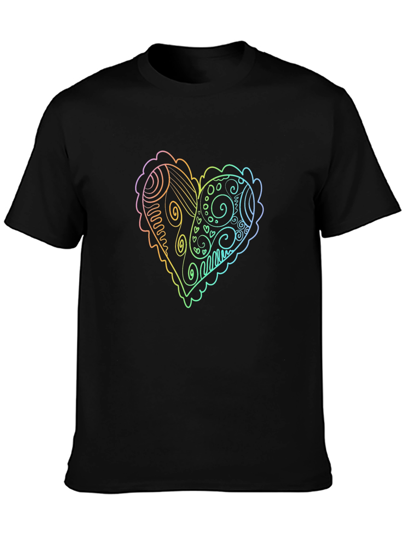 Rainbow Heart Doodle Graphic Tee - Black