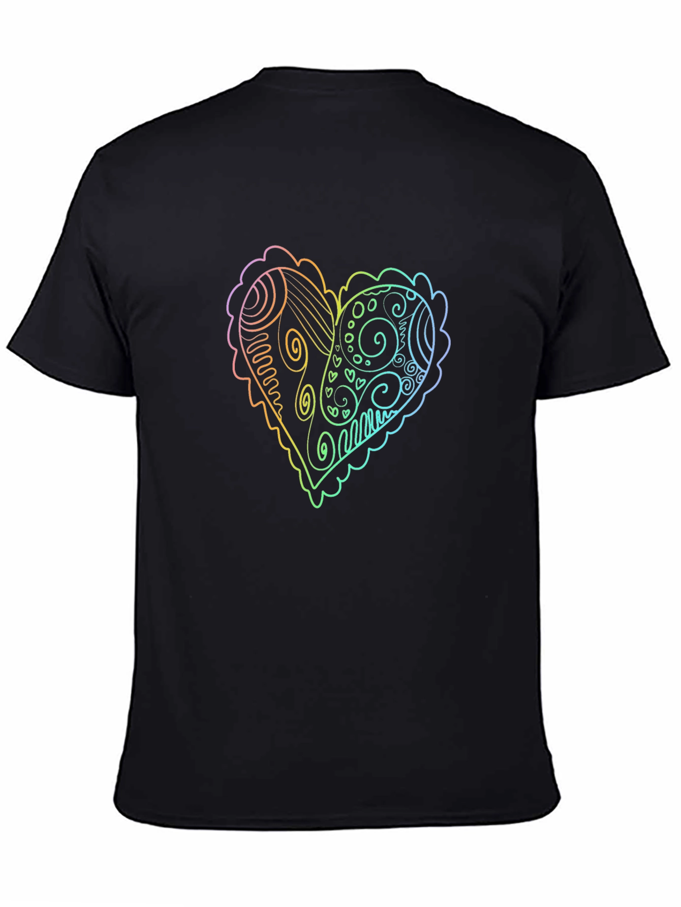 Rainbow Heart Doodle Graphic Tee - Black
