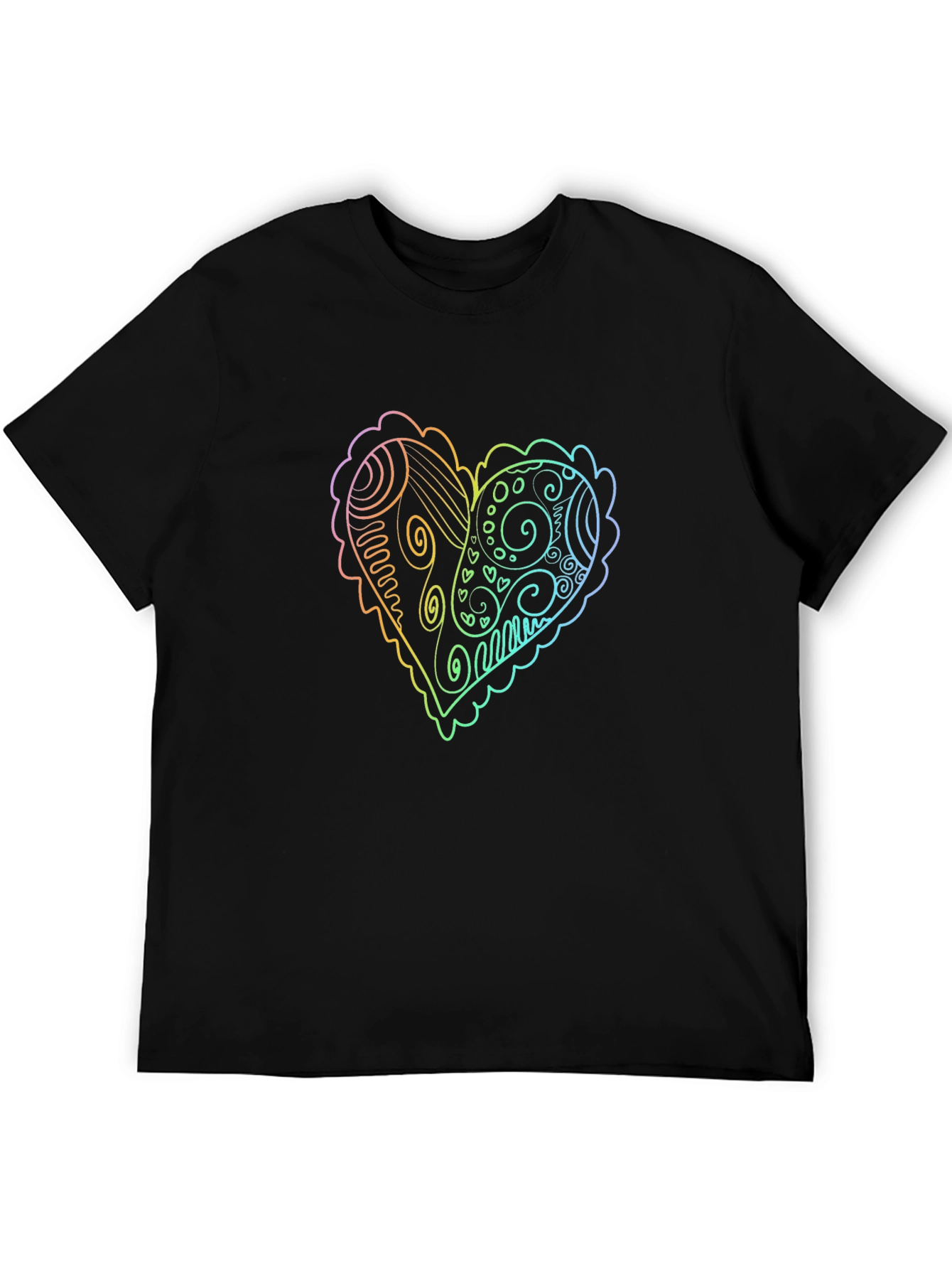 Rainbow Heart Doodle Graphic Tee - Black