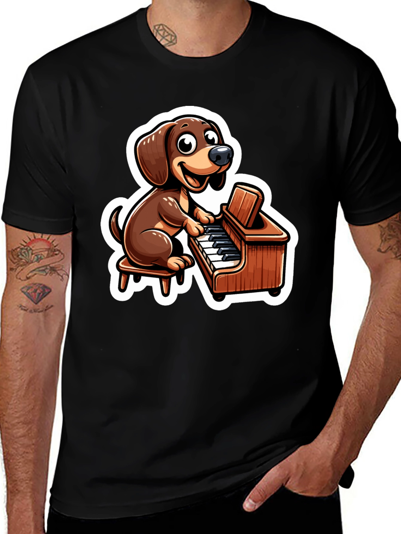 Dog Playing Piano Graphic T-Shirt