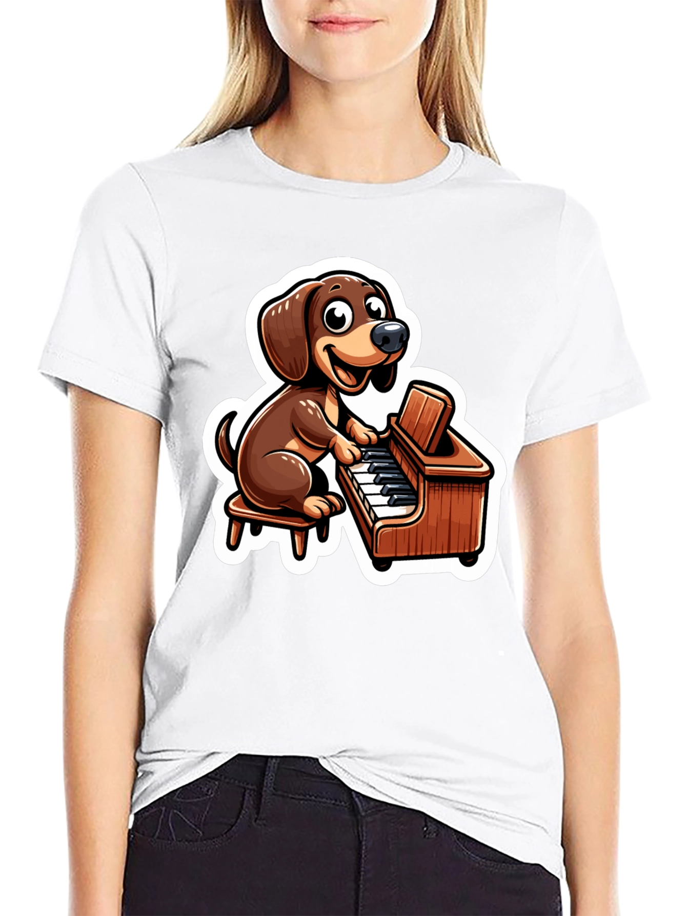 Dog Playing Piano Graphic T-Shirt