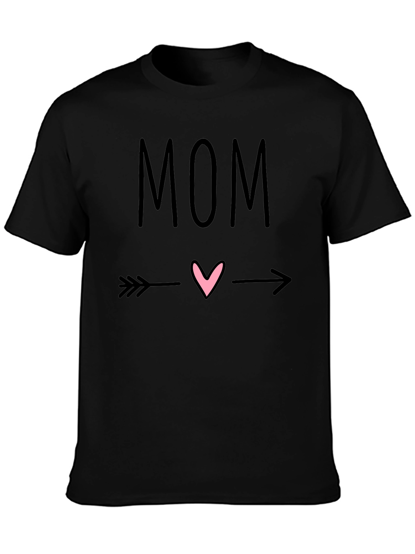 Cute Mom Heart Arrow Graphic Black T-Shirt
