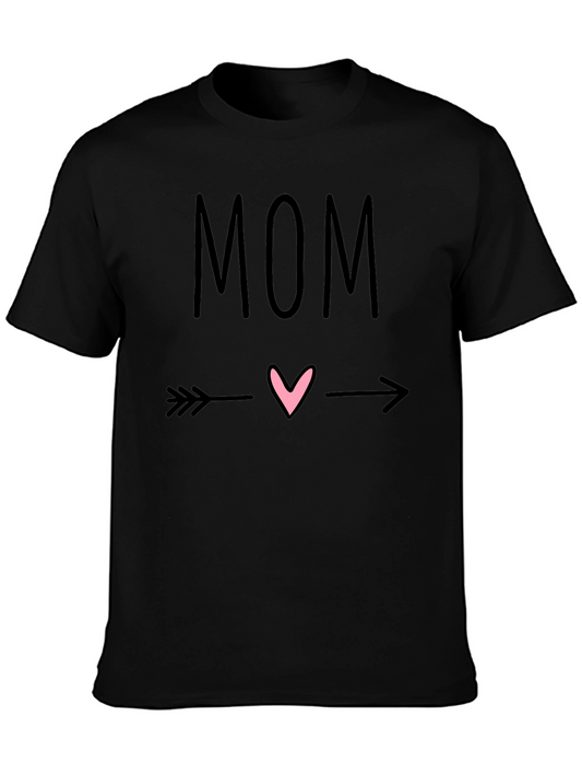 Cute Mom Heart Arrow Graphic Black T-Shirt