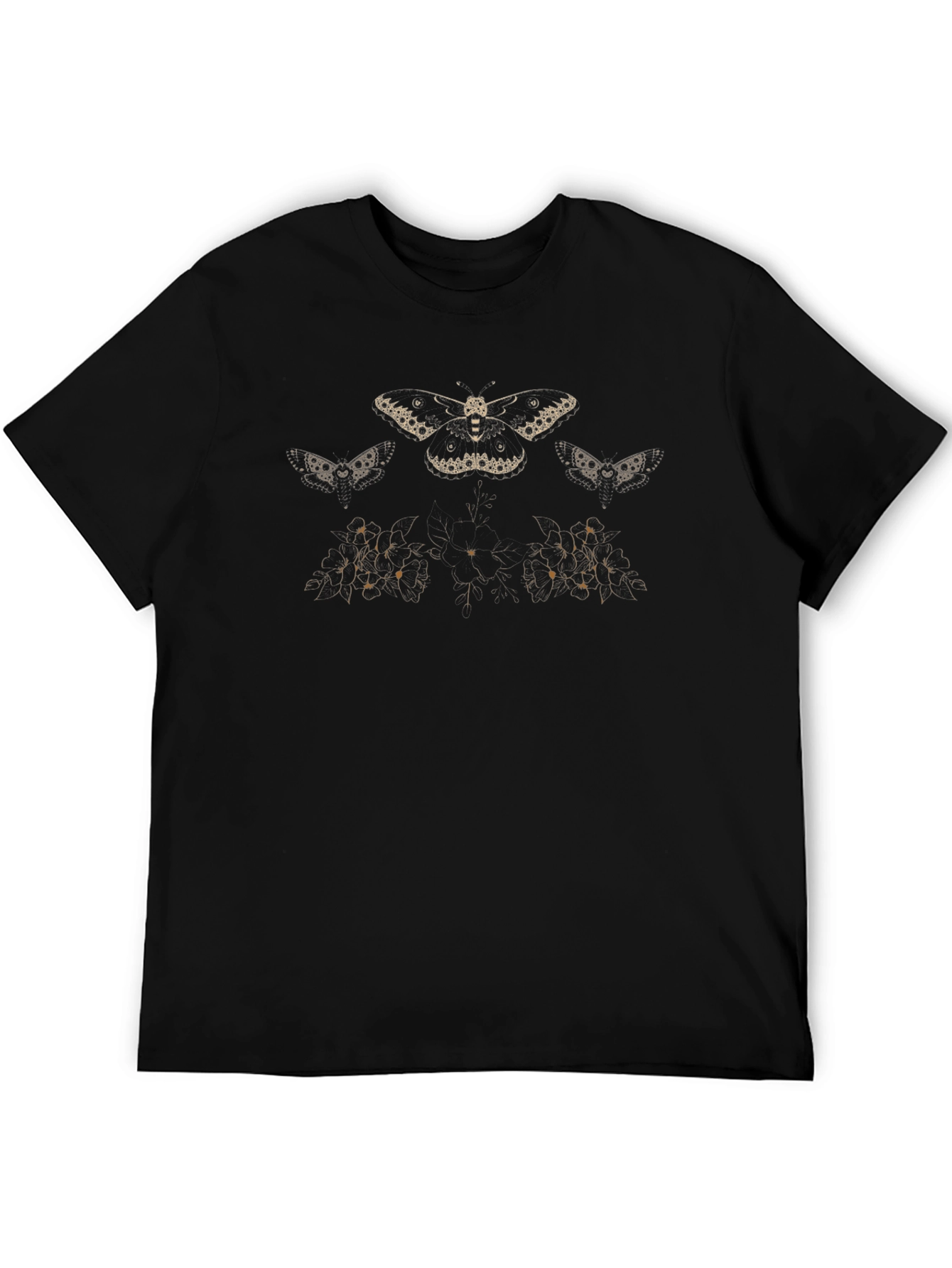 Moth Print Black Cotton T-Shirt