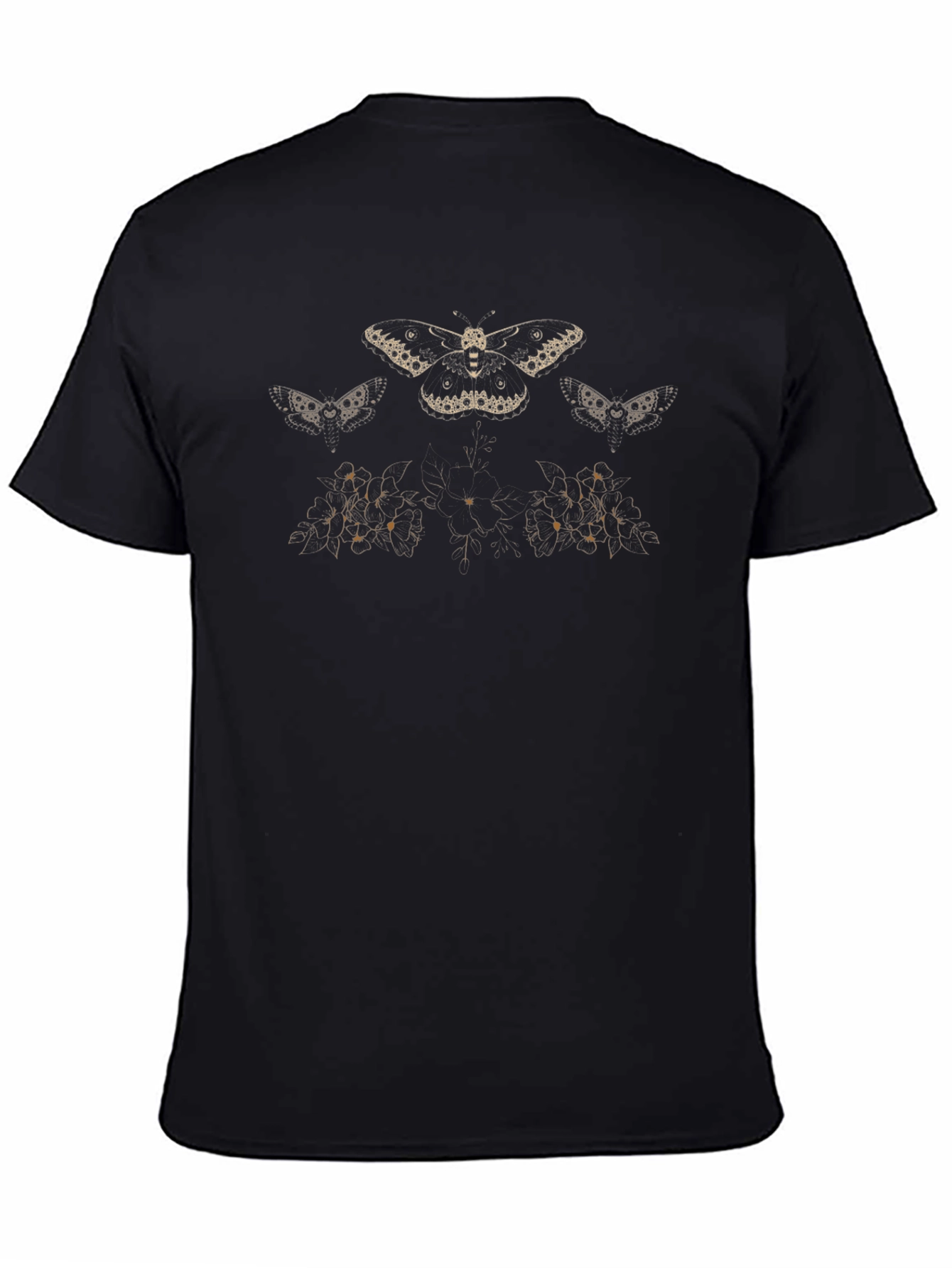 Moth Print Black Cotton T-Shirt