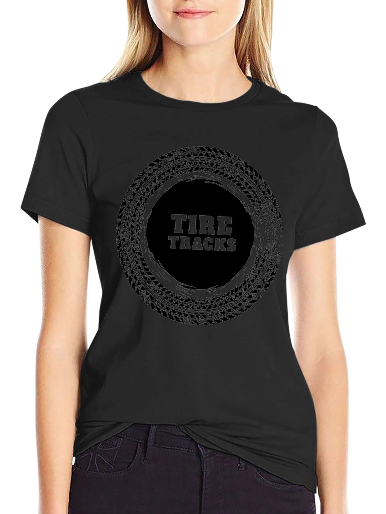 Tire Tracks Graphic T-Shirt - Black Casual Tee