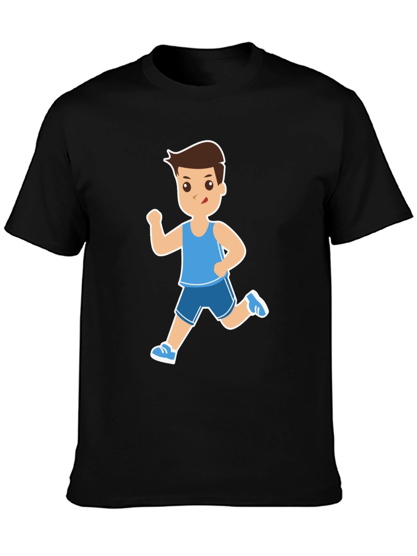 Running Cartoon Character Print Black Tee