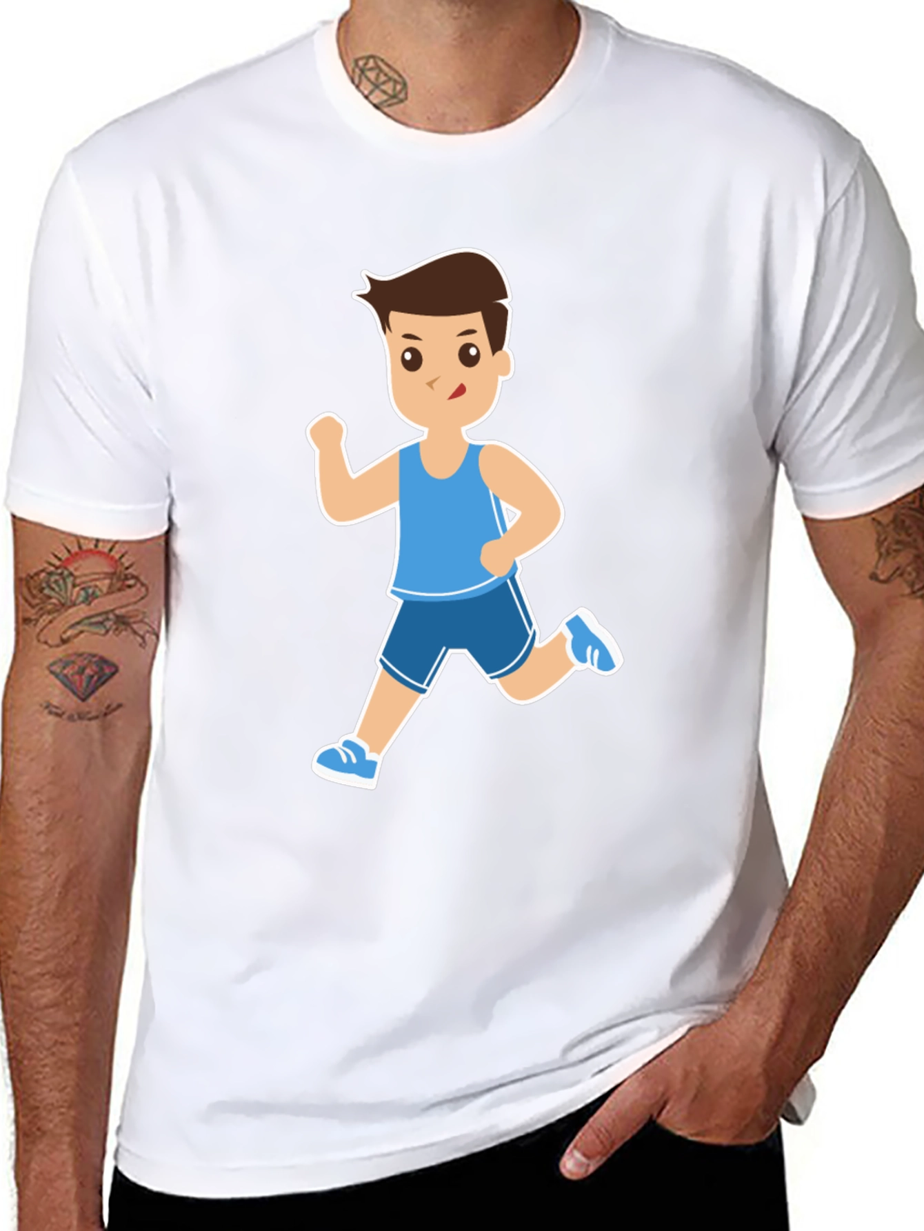 Running Cartoon Character Print Black Tee